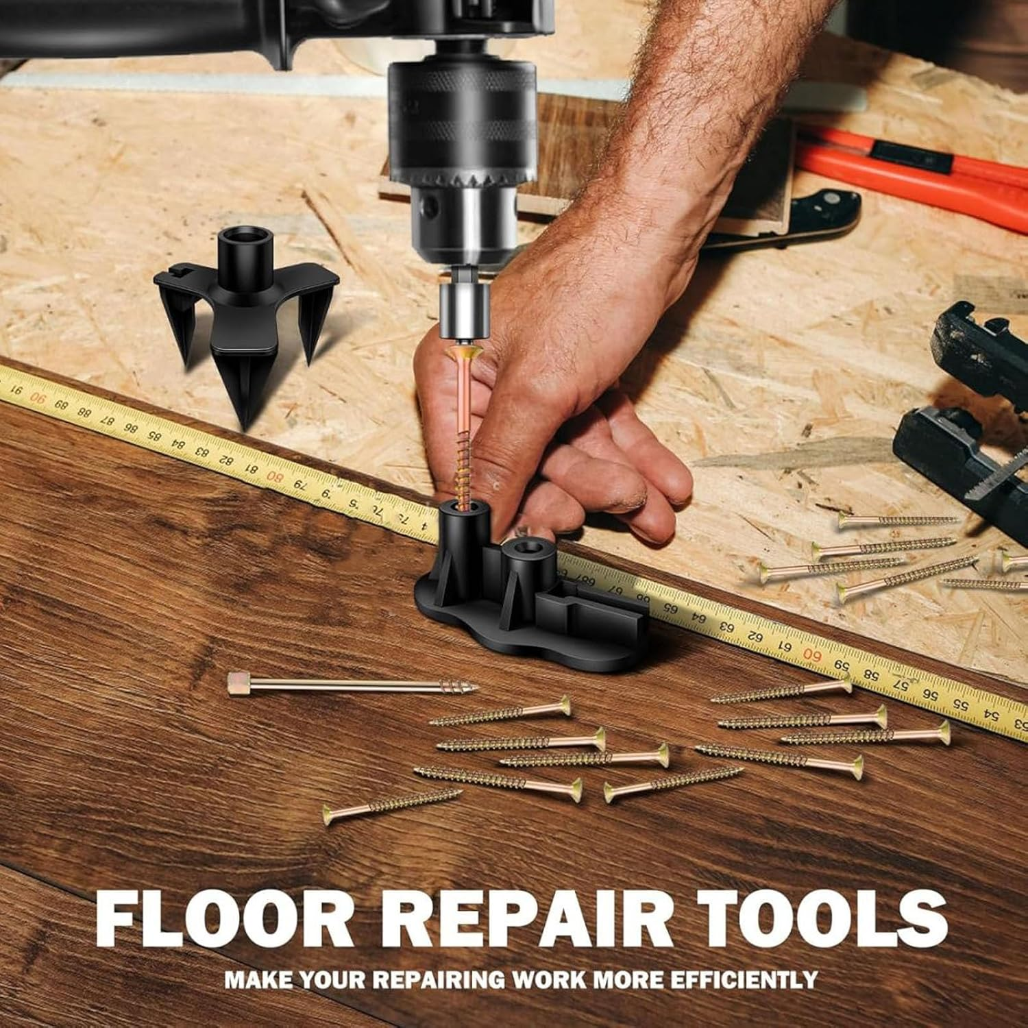 Squeaky Floor Repair Kit with 5 Tools and 50 Screws, Eliminate Squeaky Noise Fit Most Carpet Hardwood Floors, Woodworking Project Kits Use for Fix Floors