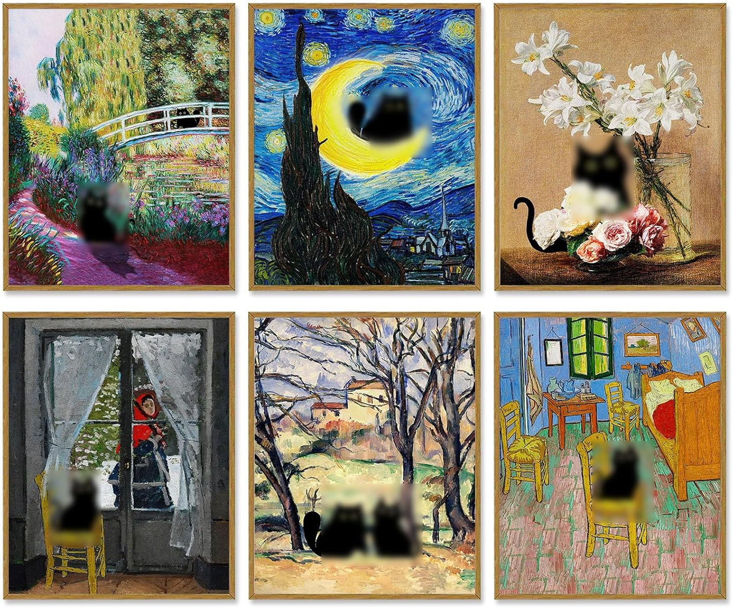 Cat Decor Poster Canvas Prints 8X10 Unframed Set of 6 Funny Posters Van Gogh Canvas Wall Art Prints Bathroom Wall Art Decor