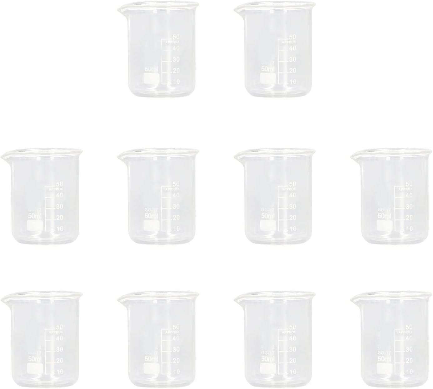Glass Beaker, 10Pcs 50Ml Lab Beakers Glass Graduated Beaker Set, Professional Borosilicate Glass Measuring Beakers for Laboratories Classrooms image number 4