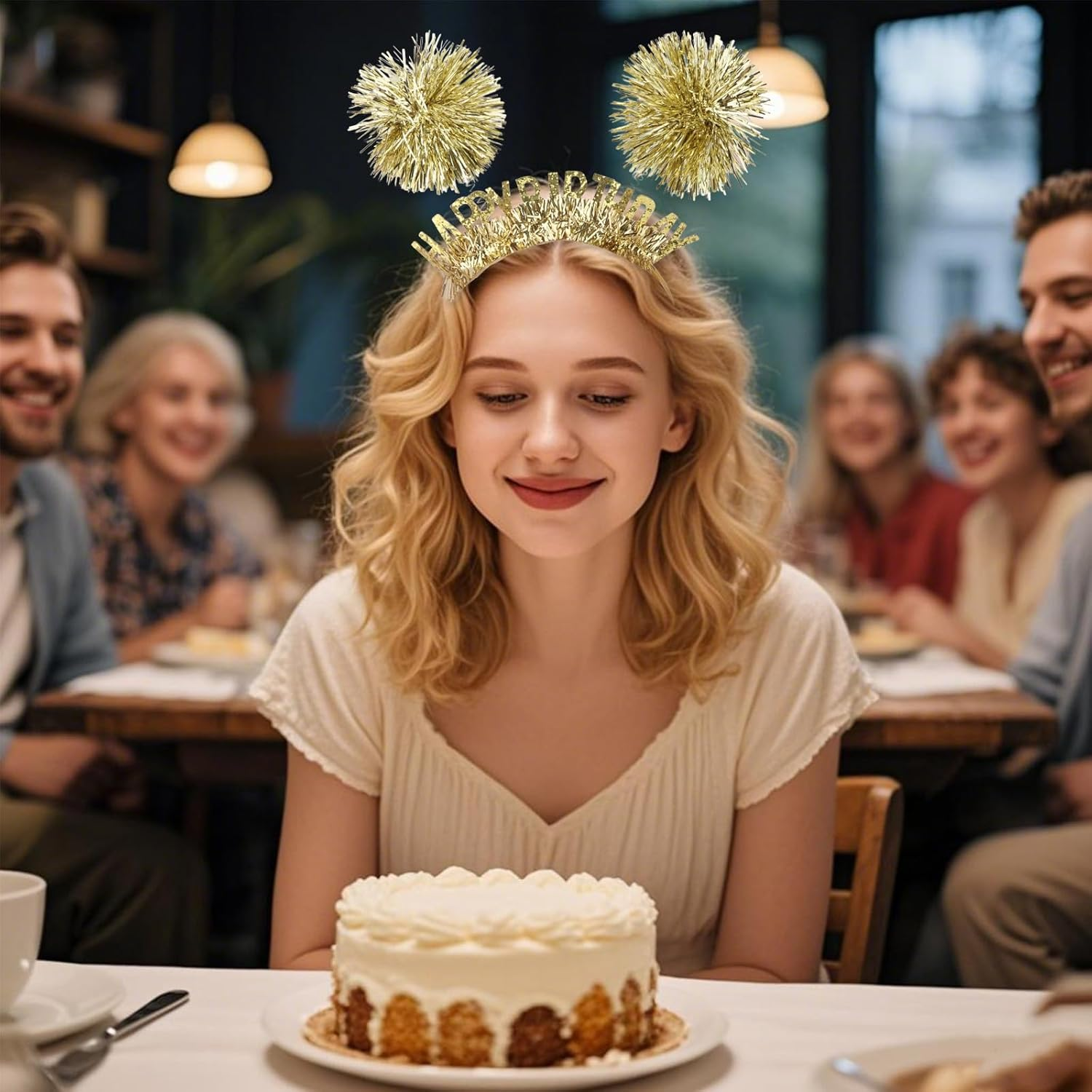 Exipsat Golden Birthday Crown Happy Birthday Headband, Colourful Beads & Stones Decorated Headband for Birthday Girls, Women'S Party Headpiece