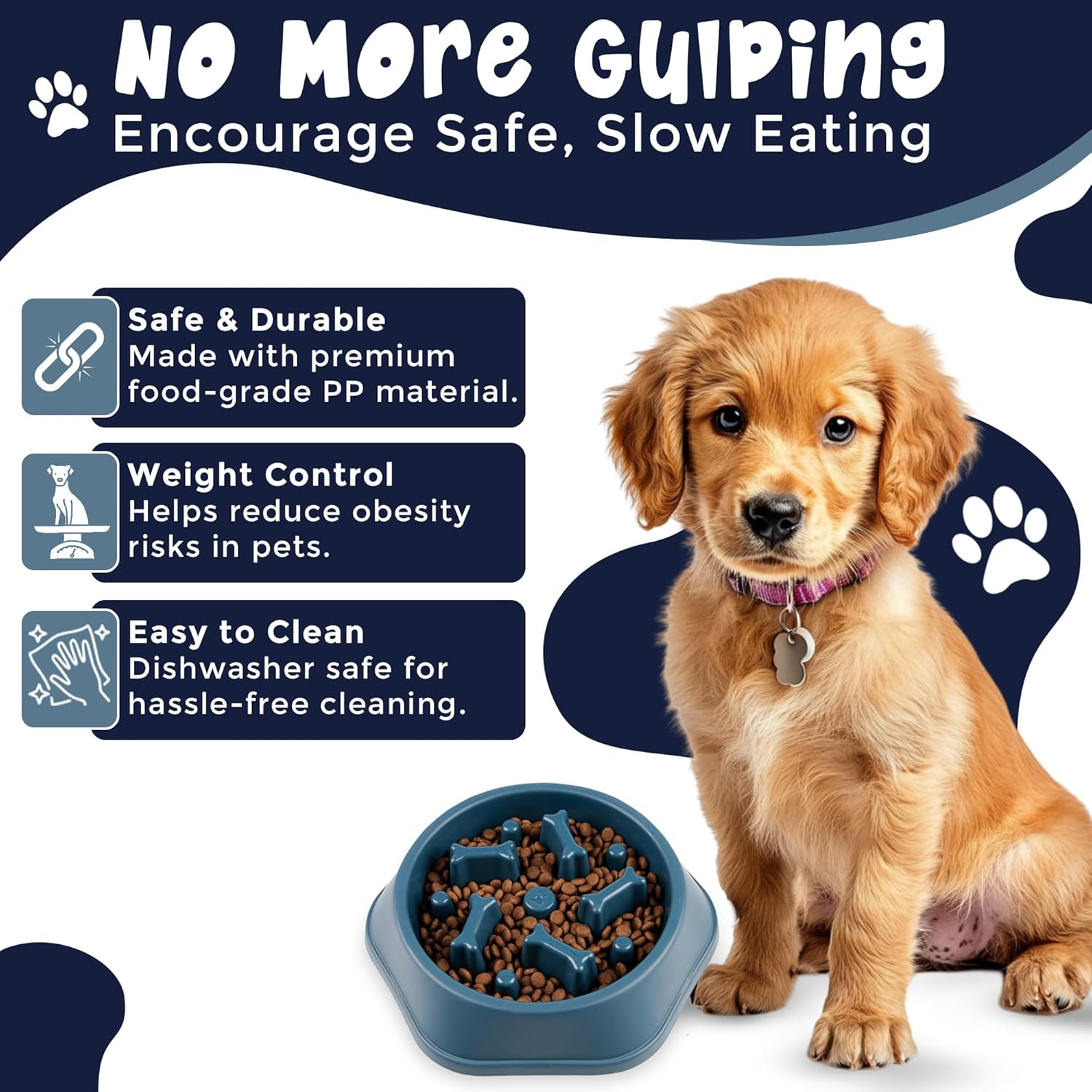 Slow Feeder Dog Bowl for Small, Medium & Large Dogs &ndash; Maze Design Encourages Slow Eating & Healthy Digestion &ndash; Non-Slip, Easy to Clean, Food-Grade PP Material &ndash; Blue image number 2