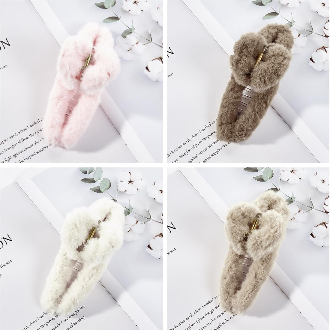 UTSAUTO 4 Pack Fuzzy Hair Claw Clips for Women, Large Non-Slip Strong Large Hair Claw Clips for Women Thick Hair,(Pink+Brown+White+Khaki) image number 3