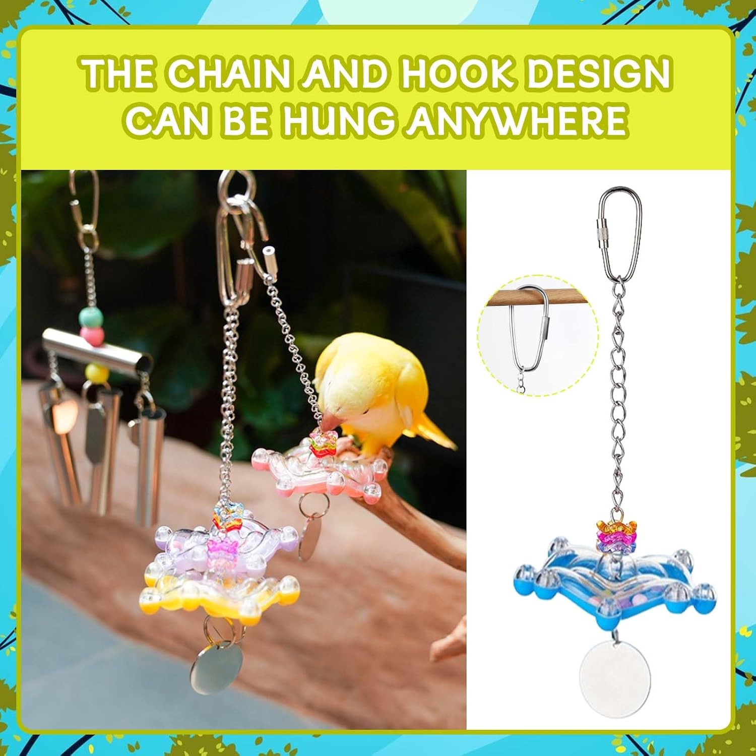 SUSOO 2 Pcs Funny Parrot Spinner Rattle Toy Wheel for Bird Cage Accessories,Interactiv Chewing Exercise Bird Toys for Cockatiels, Conures,Colorful Parakeet,African Grey,Budgies Enrichment Toys image number 5