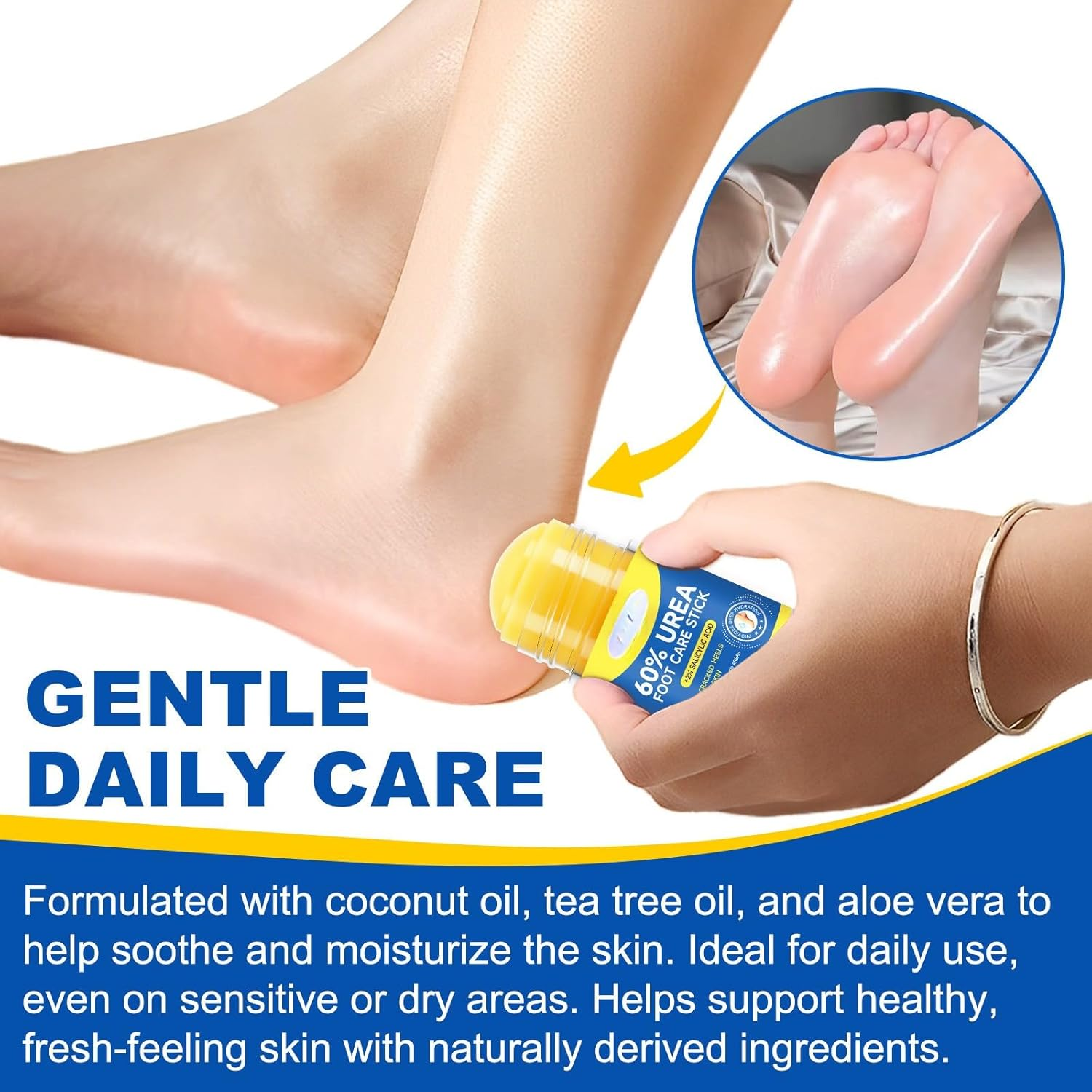 Urea Cream Stick 60% + 2% Salicylic Acid, Exfoliating & Moisturizing Foot Care Stick for Dry Cracked Feet, Hands, Knees & Elbows, Callus Remover & Skin Softener, Fast Absorbing Hydrating Balm (4Pcs) - 1Pcs image number 5