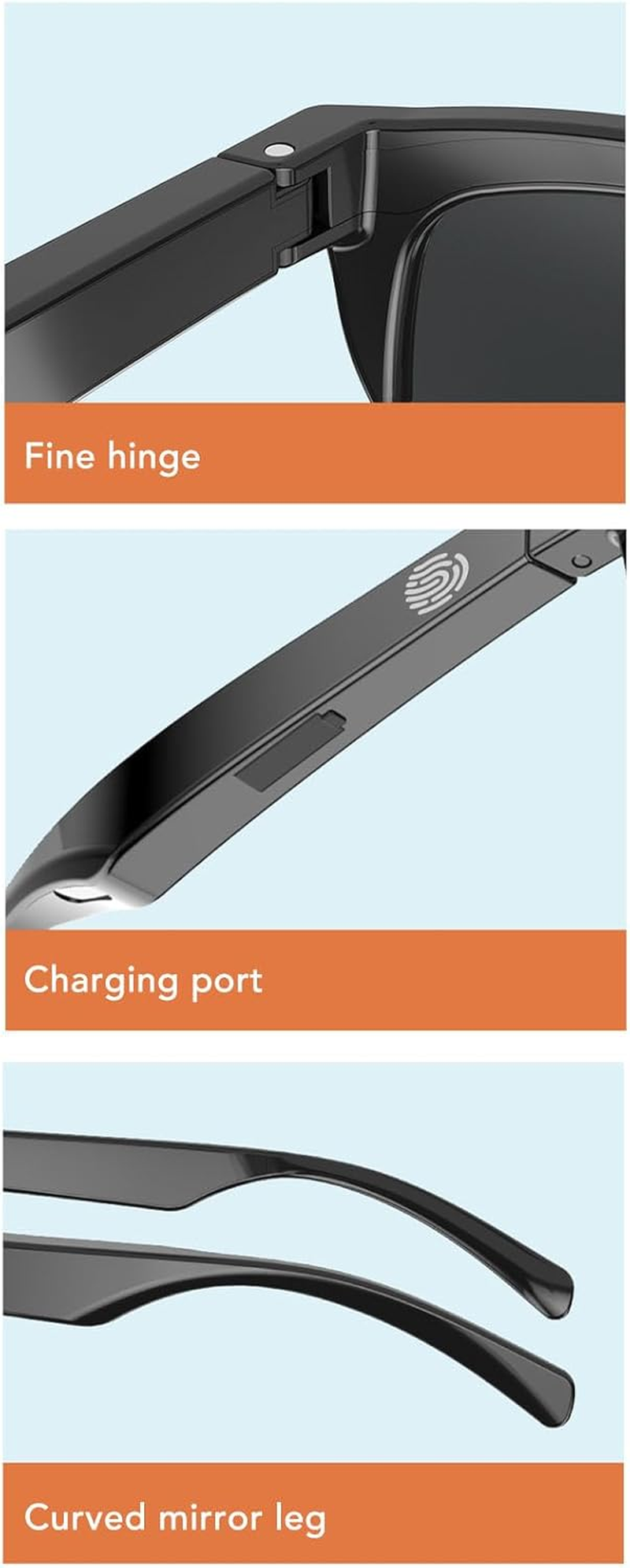 Bluetooth Sunglasses with Speakers, 6H Playtime Smart Glasses, HD Dual Speakers & Mic, Touch Control, Magnetic Charging, for Men Women Running/Cycling image number 1