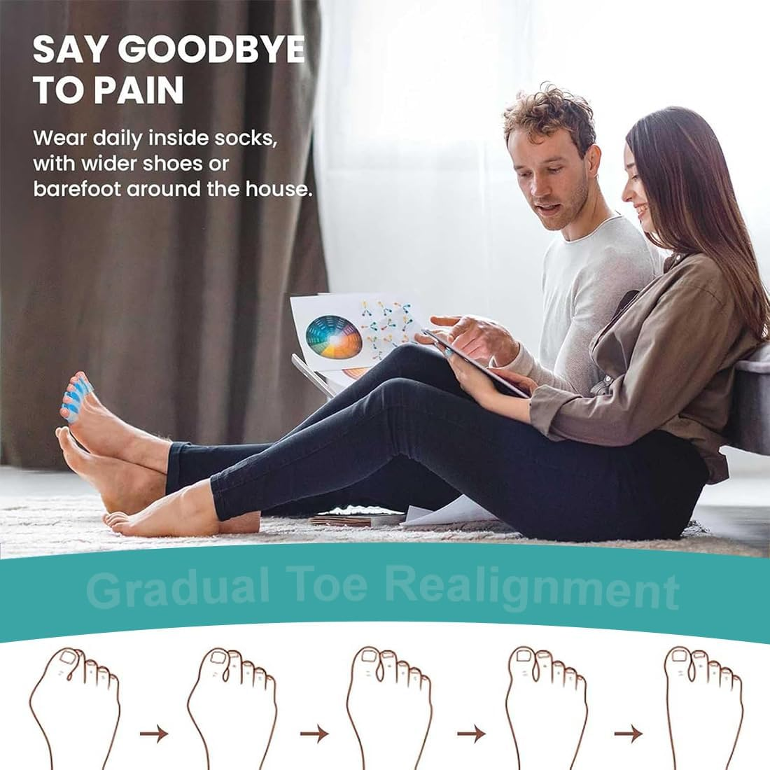 Toe Separators Hallux Valgus Silicone 4 Pieces Toe Separators Toe Separators for Hallux Valgus Pain Relief Suitable for Men and Women image number 3