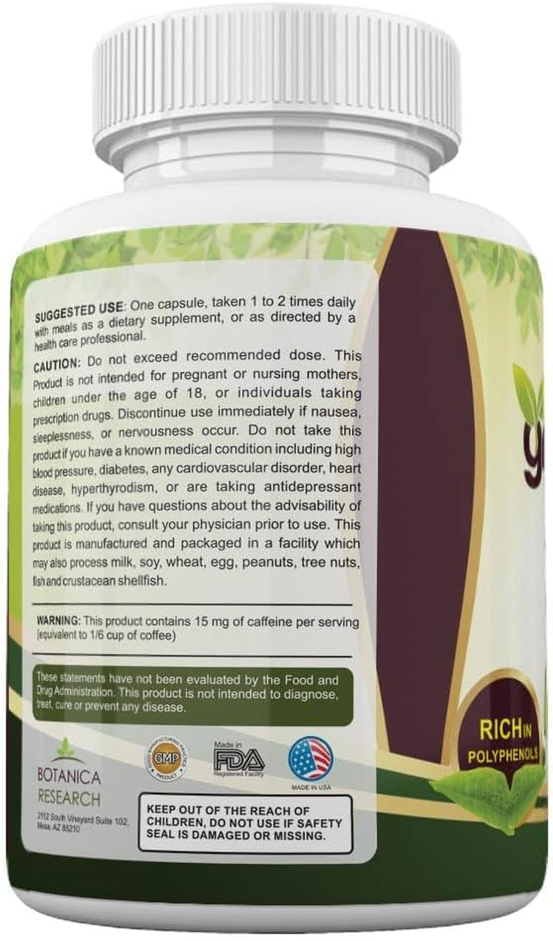 Green Tea Extract EGCG Polyphenols Supplement Stomach Energy Pills Antioxidant Complex Vitamin 500Mg Capsules for Women Men image number 1