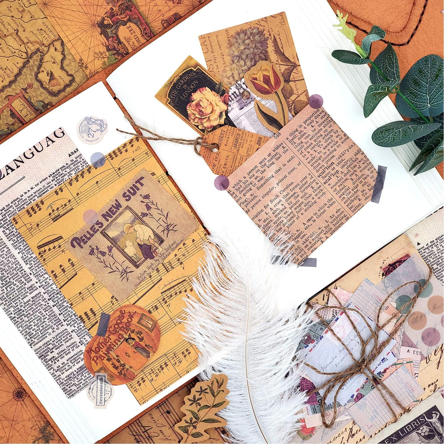 4 Packs Vintage Pattern Paper Set Scrapbook Paper Decorative Paper Kraft Paper with Print Single-Sided in Various Sizes and Shapes for Card Making Paper Craft Die Cutting Collage (Artistic) - Artistic image number 6