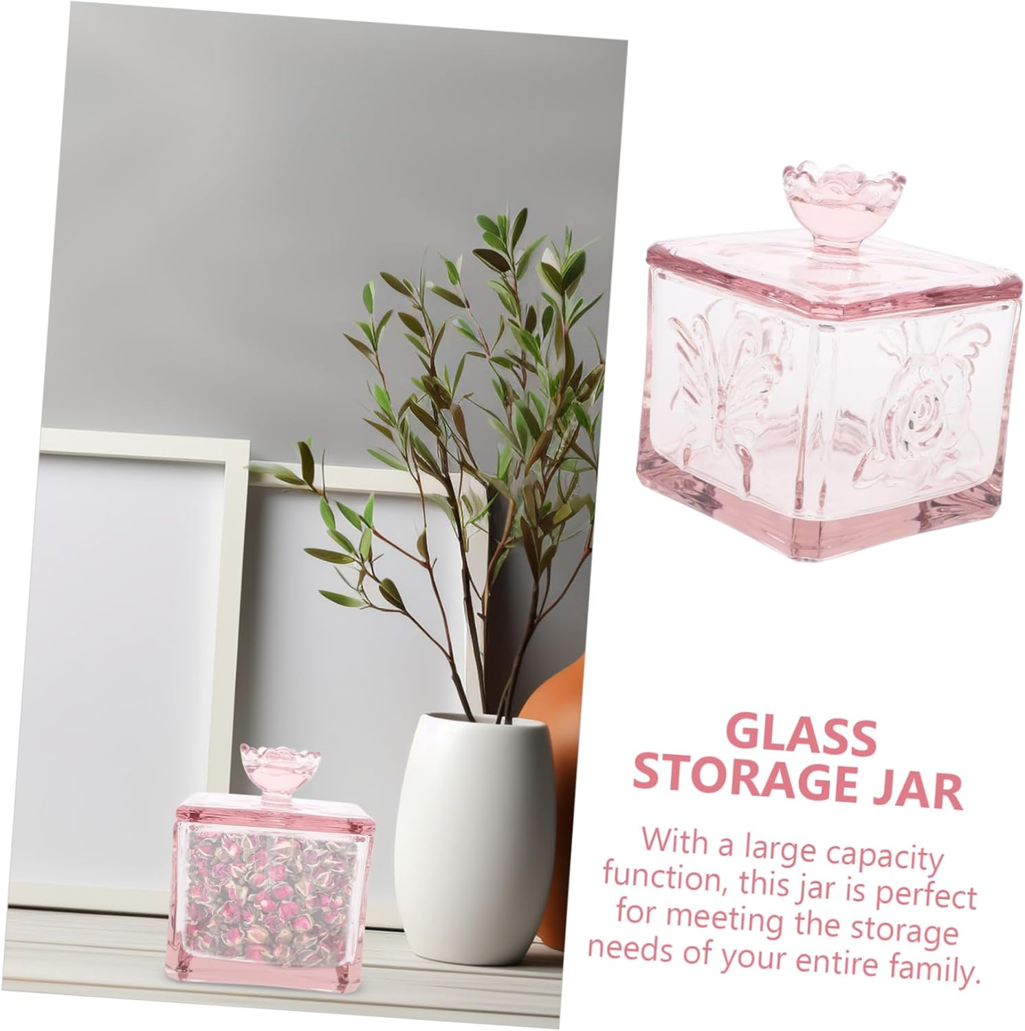 BUGUUYO Embossed Flower Glass Canisters Airtight Tea Sugar Storage Jars for Home Commercial Use image number 2