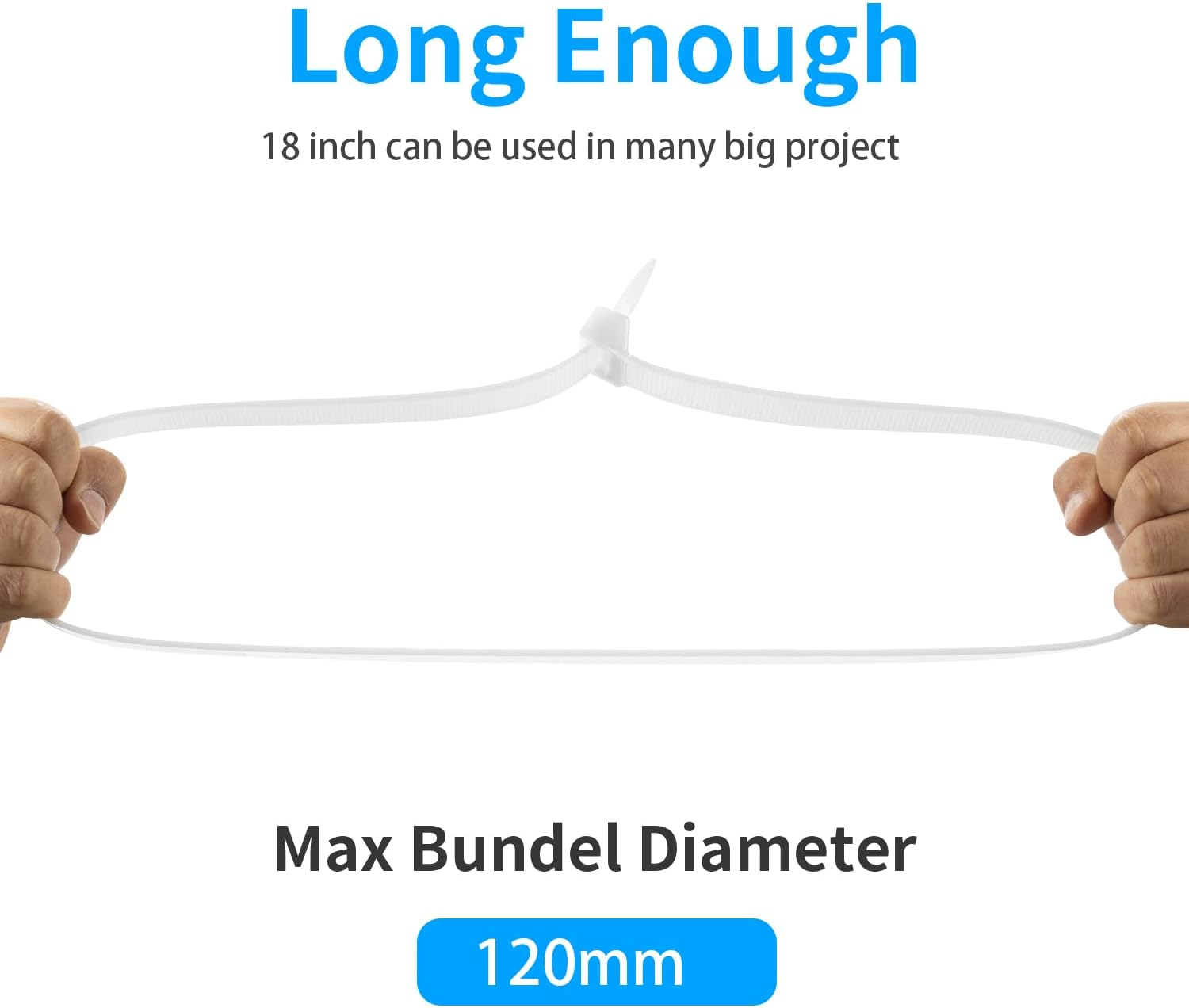 Armpow 18 Inch Black Zip Ties Heavy Duty 100 PACK, 200 LBS Ultra Exclusive Strong Plastic Wire Ties, Large Cable Ties Extra Long Tie Wraps, Indoor and Outdoor UV Resistant image number 4