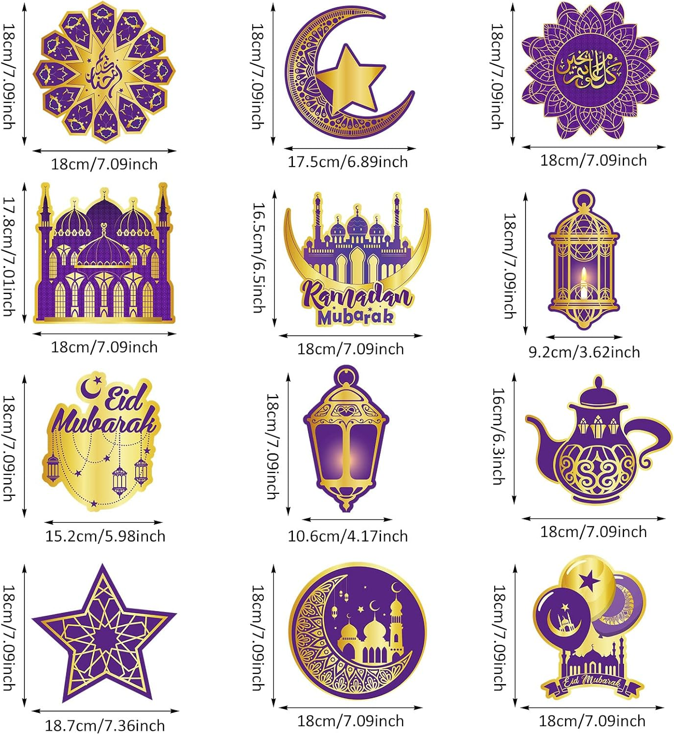 Zonon 30 Pieces Ramadan Mubarak Decorations, Eid Mubarak Hanging Swirl Shining Gold Star Moon Lantern Ceiling Foil Decor for Eid Al-Fitr Party Egyptian Holiday Supplies(Purple and Gold) - Gold, Blue image number 3