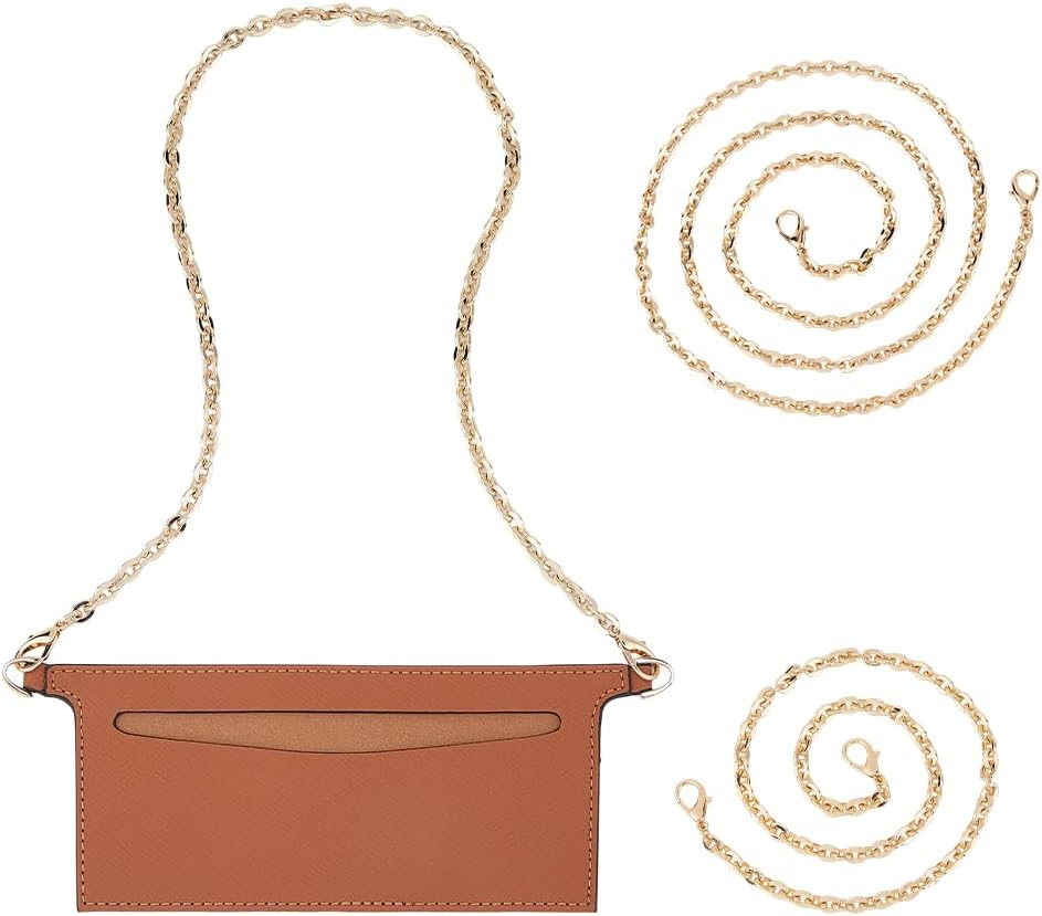 Hobbspring PU Leather Organiser Insert 1 Piece Conversion Set with 2 Gold Chains Saddle Brown Shoulder Bag Convertible Insert for Handbag Wallet