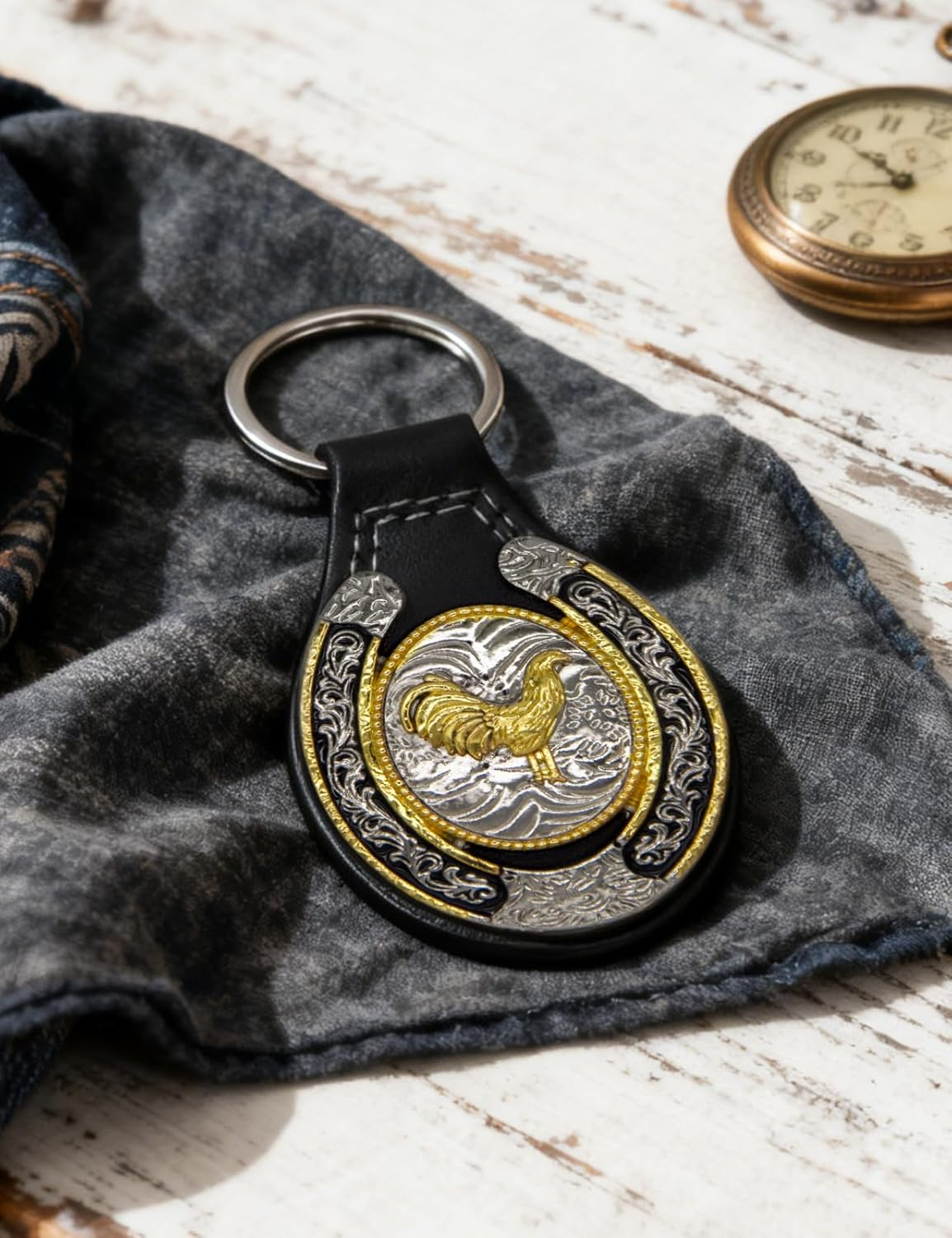 TOPACC Western Leather Keychain for Men Women Bag Charms Vintage Cowboy Key Rings for Western Accessories - A Black image number 3