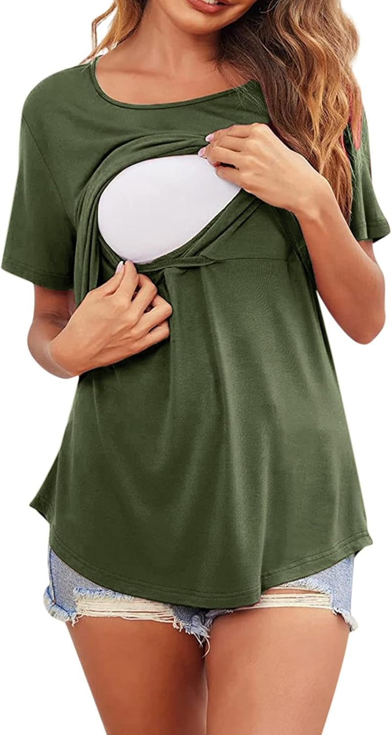 Kowaku Women'S Maternity Shirts Breastfeeding Tshirt Full Coverage Skin Friendly Breastfeeding Tees Nursing Shirts for Daily Wear