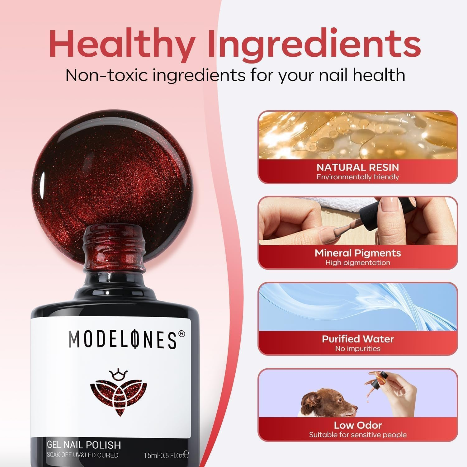 Modelones Cat Eye Gel Nail Polish,15 ML Glitter Red Gel Polish Magnetic Gel Burgundy Red Sparkle Bloody Nail Polish Reflective Translucent UV Ge Art DIY Salon for Girl Women image number 4