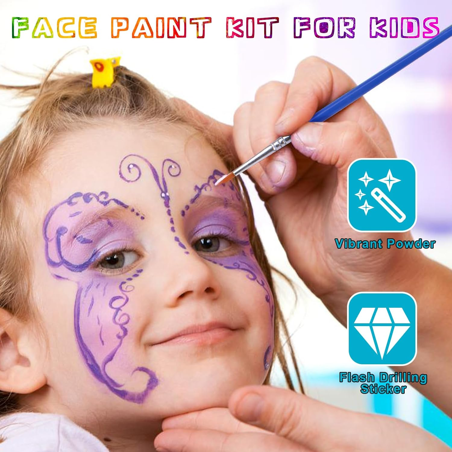 Professional Face Painting Kit with Stencils - 10 Split Cake Face Paint Palettes, Rainbow Non-Toxic Water-Activated Facepaint Makeup Kit for Kids, Adults, Parties, Halloween, Christmas - 10 Sheet With 10 Blue Brushes image number 7