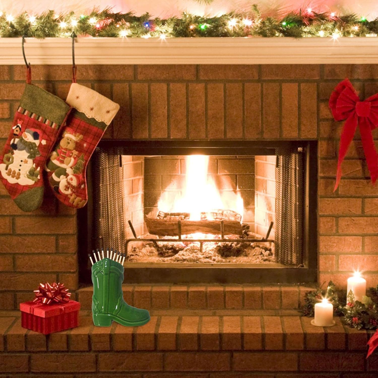 Boot Matchstick Holder - Long Match Sticks Holder - for Candle Fireplace Kitchen Long Match Stick Holder with Bottom Igniter Borato - Bright White (New Color) image number 3