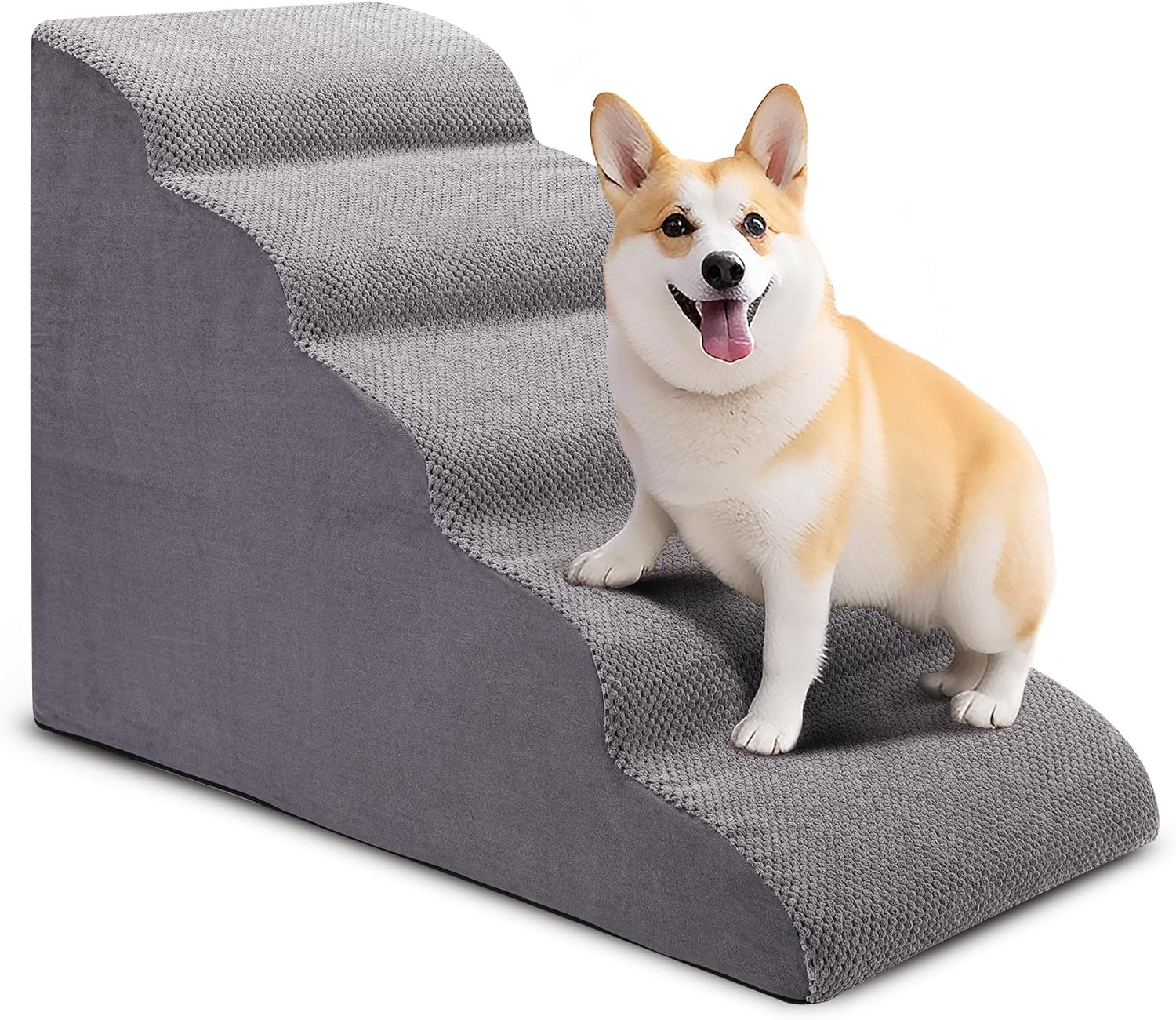 Ciwivoki Stairs for Small Dogs, 5-Step Pet Steps for Couch and High Bed, Non-Slip 24" High Sofa Foam Ramp - Best for Small Pets, Older Dogs, Cats with Joint Pain