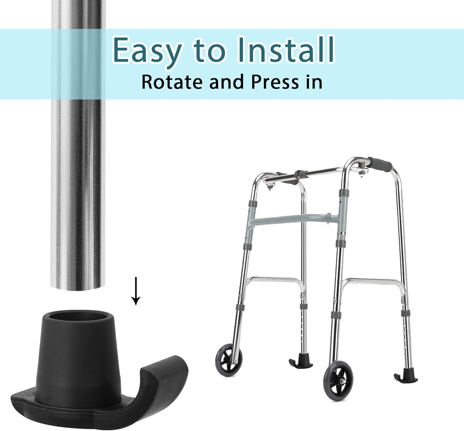 Walker Ski Glides,Walker Accessories for Seniors Folding Walkers, Universal Fit All 1-1/8" Tube Shaft Walker, 2Pack (Black)