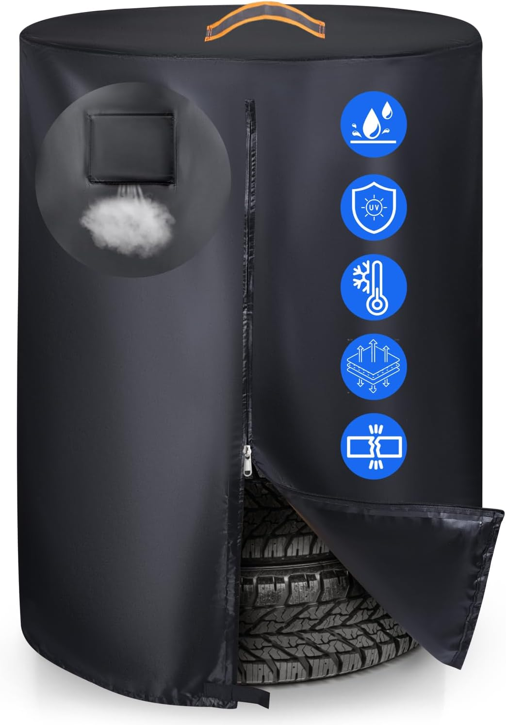 Tire Covers,Durable 420D Spare Wheel Tyre Storage Bag Waterproof Outdoor Indoor,Universal Tyre Dust Protective Cover with Waterproof Zipper,Air Vent (Holding 4 Tires within 30 Inches Diameter) image number 5