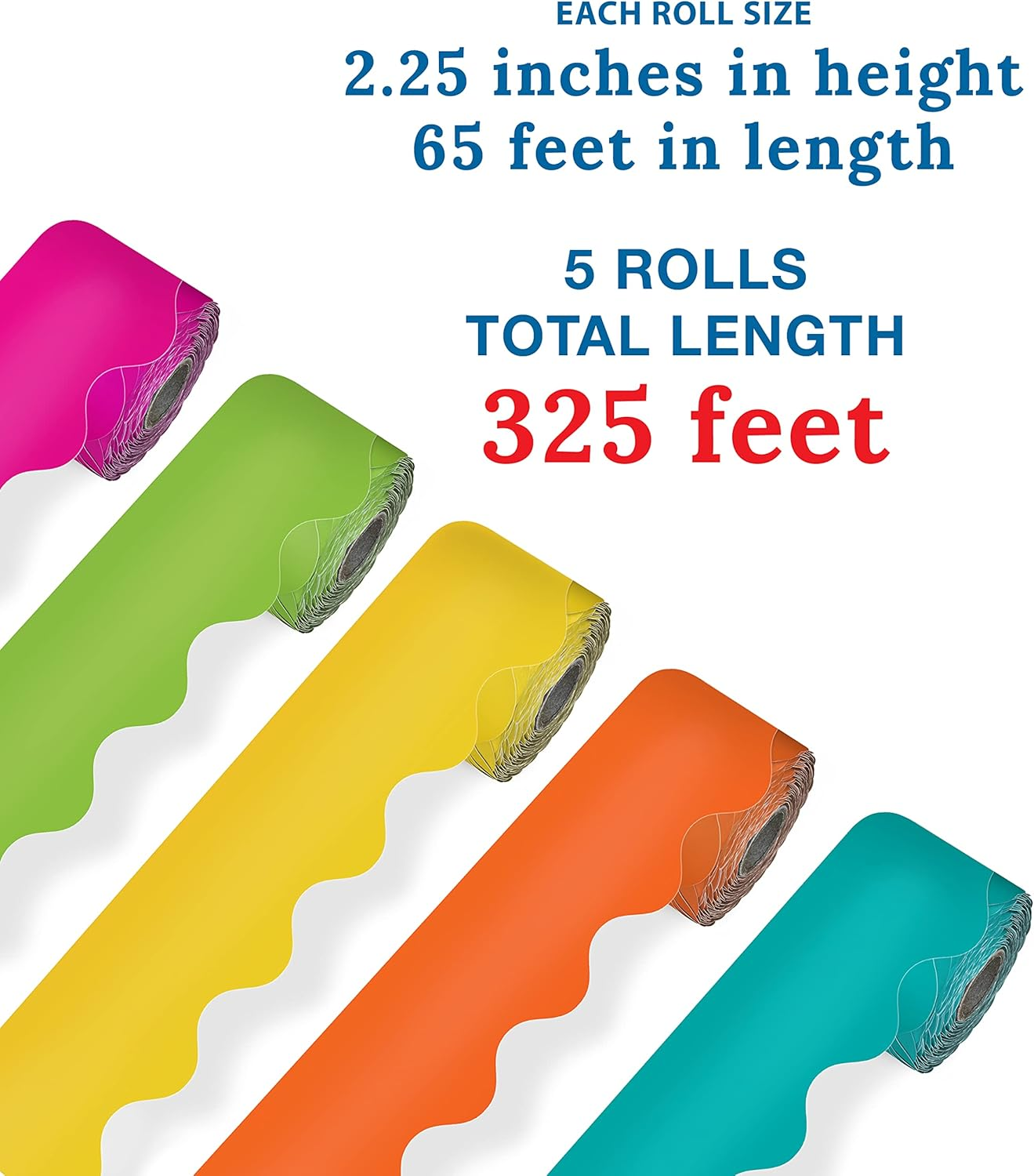 Carson Dellosa 5 Rolls of 325 Ft Scalloped Bulletin Board Borders, Orange, Yellow, Lime Green, Hot Pink, Teal Classroom Borders for Bulletin Board & Classroom D&eacute;cor, 65 Ft per Bulletin Board Trim Roll image number 7