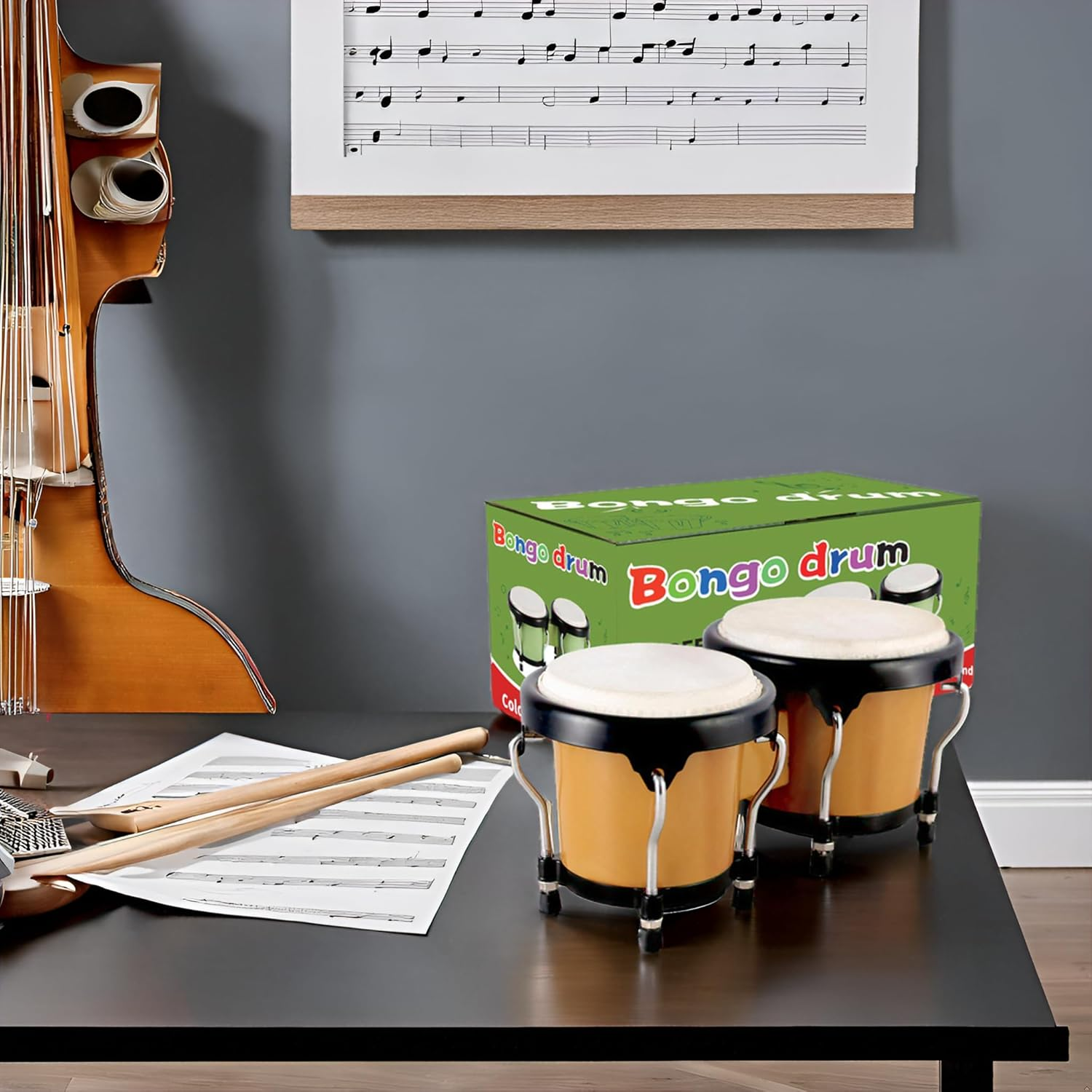 EASTROCK Bongo Drums 4" & 5" Set for Adults & Beginners - Authentic Natural Skin Heads & Durable Plastic Shell, Portable Bongos with Tuning Wrench (Brown) image number 5