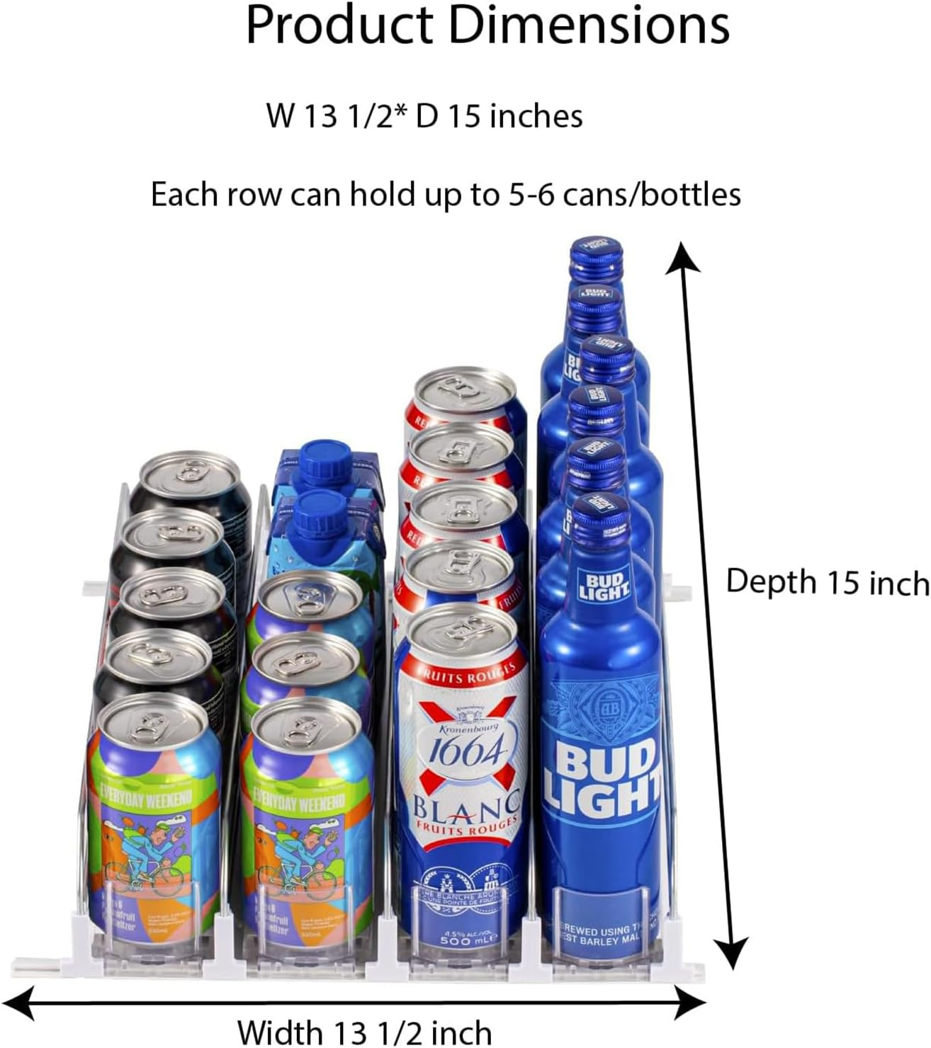 Drink Organizer for Fridge, Self-Pushing Soda Can Dispenser for Refrigerator, Width Adjustable Beverage Pusher Glide - Holds up to 20 Cans (38CM, 4 Rows) image number 3