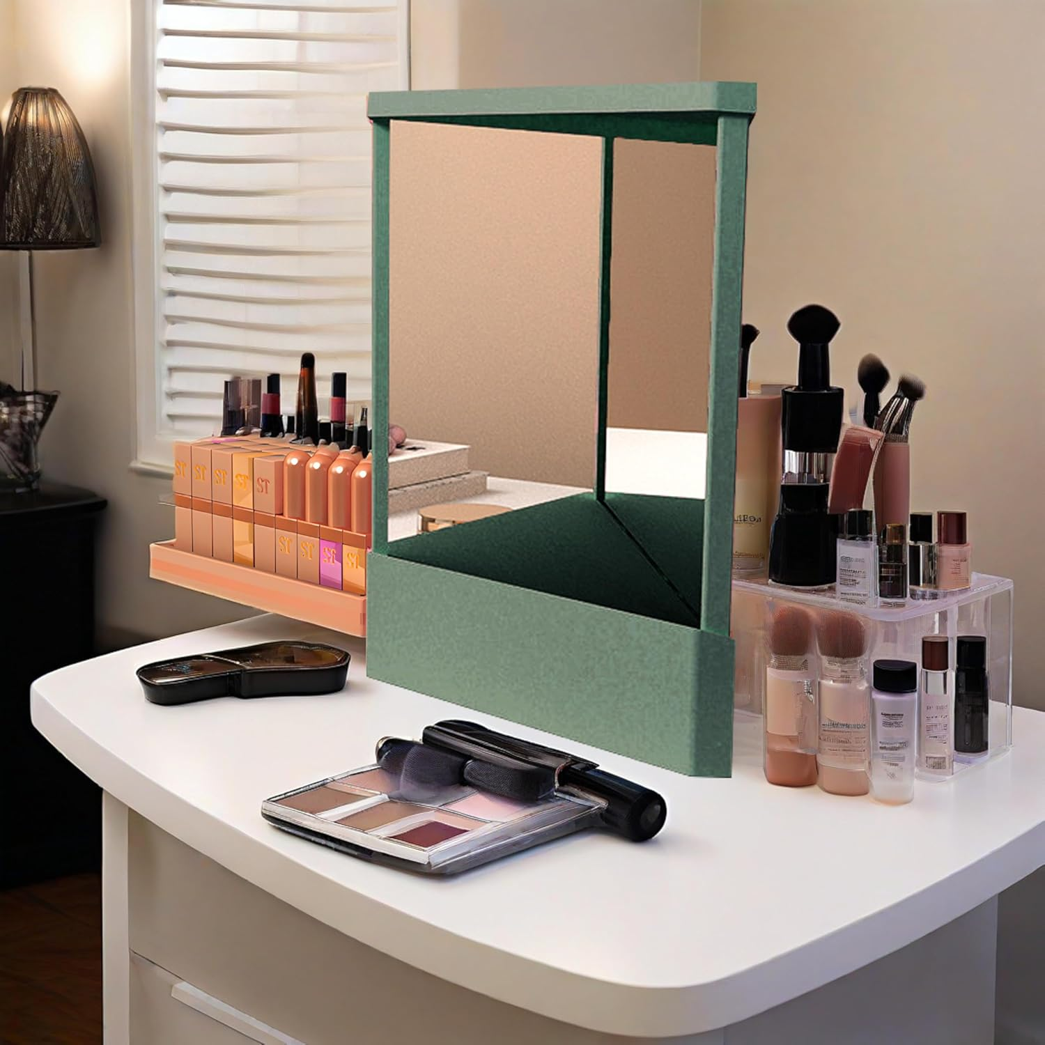 Non Reversing Mirror,True Mirror Makeup Mirror,True Image Reflection Personal Makeup Mirrors,Slim Design,Non-Magnifying Mirror for Haircuts,Beauty,Bedroom,Women Girls Gifts (Green)