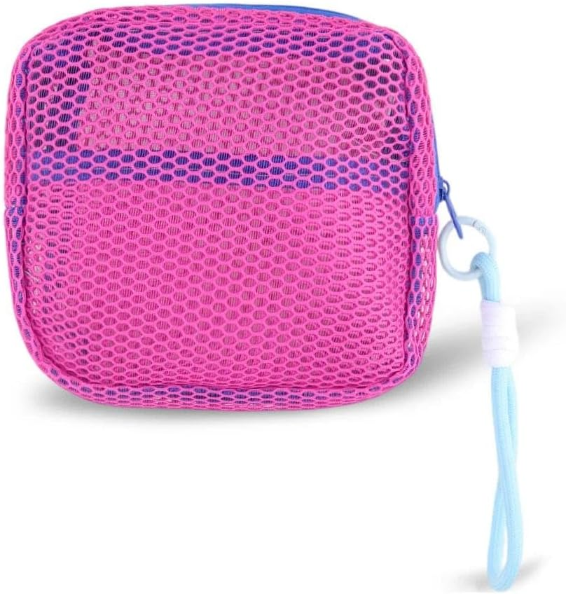 Portable Cosmetic Organizer Storage Mesh Makeup Bags Portable Coins Credit Cards Case Travel Lipstick Skincare Pouch Daily Small Objects Jewelry Pouches with Strap, Hot Pink