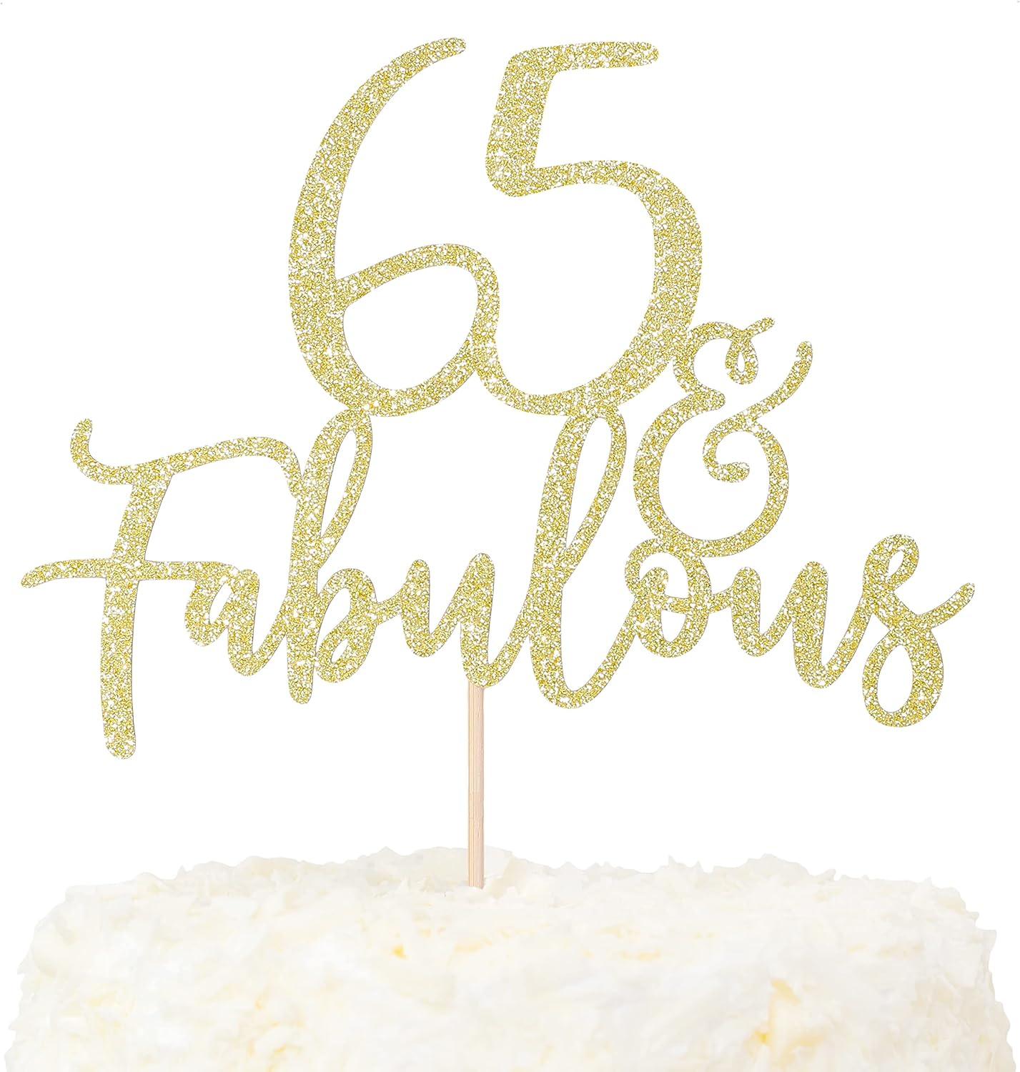 LOVENJOY Cake Topper 65Th and Fabulous Birthday Cake Decoration Gold Glitter 65Th Cake Topper for 65Th Birthday Party Cake Decoration image number 4