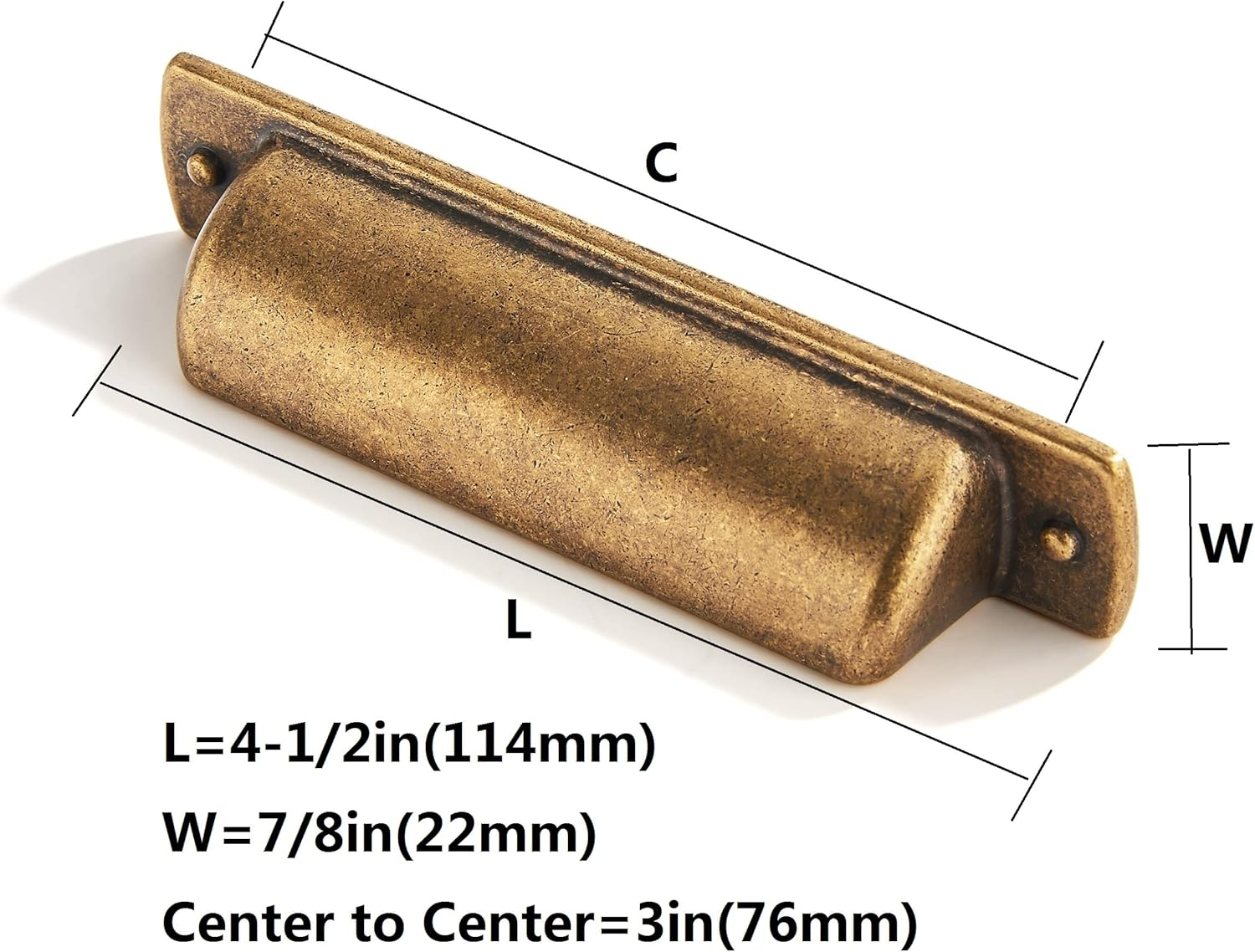 Khtumeware 10 Pack 3" Drawer Pulls Antique Brass Cabinet Cup Pulls Kitchen Hardware Cabinet Handles Drawer Handles Knobs 3 Inch Hole Center image number 4