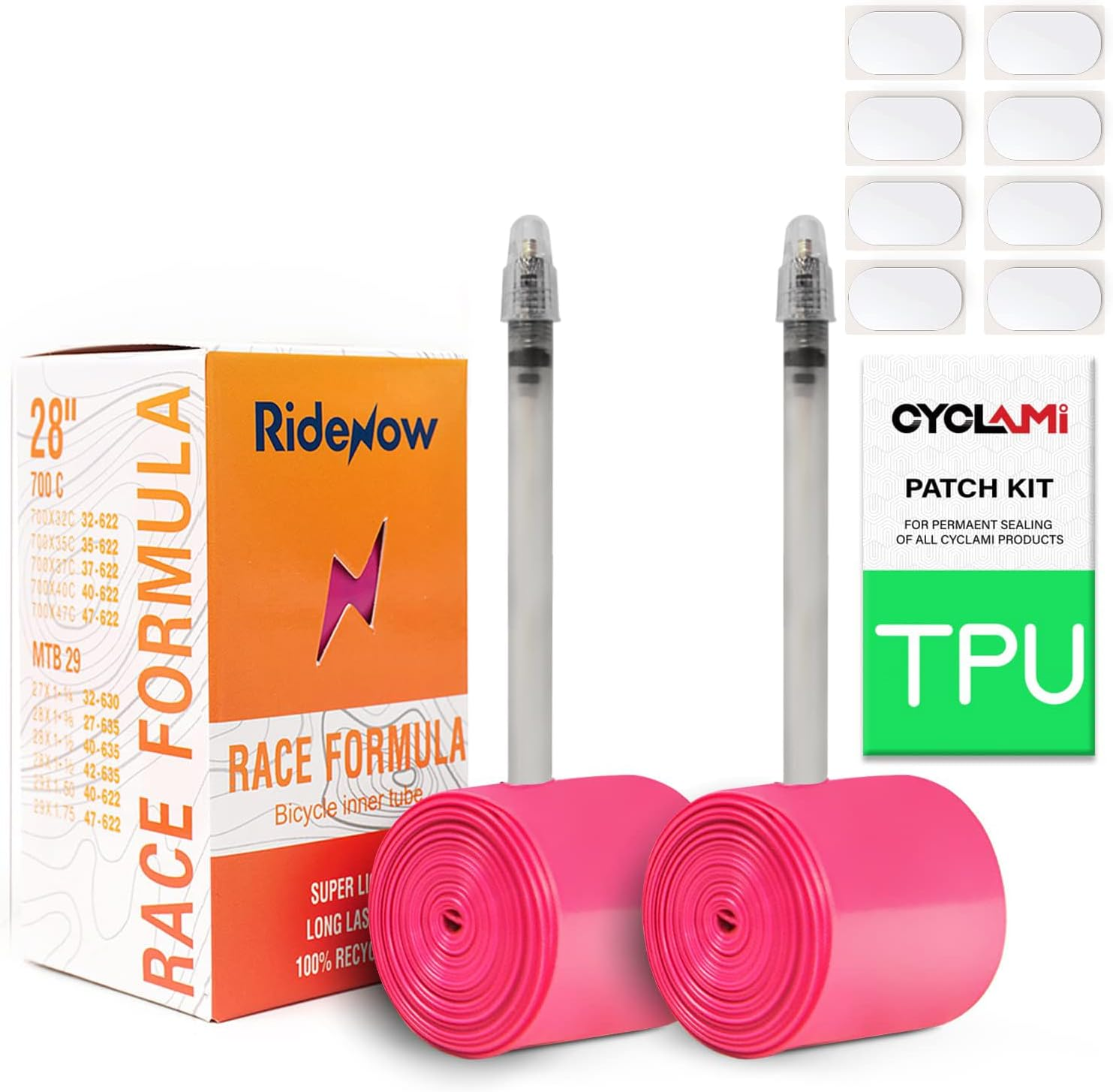 2Pcs Ridenow Bike Inner Tubes 700C X 32-47C TPU 45G Ultralight Bicycle Inner Tube with 45Mm Presta Valves (Include Bike Tube Patch Repair Kit)