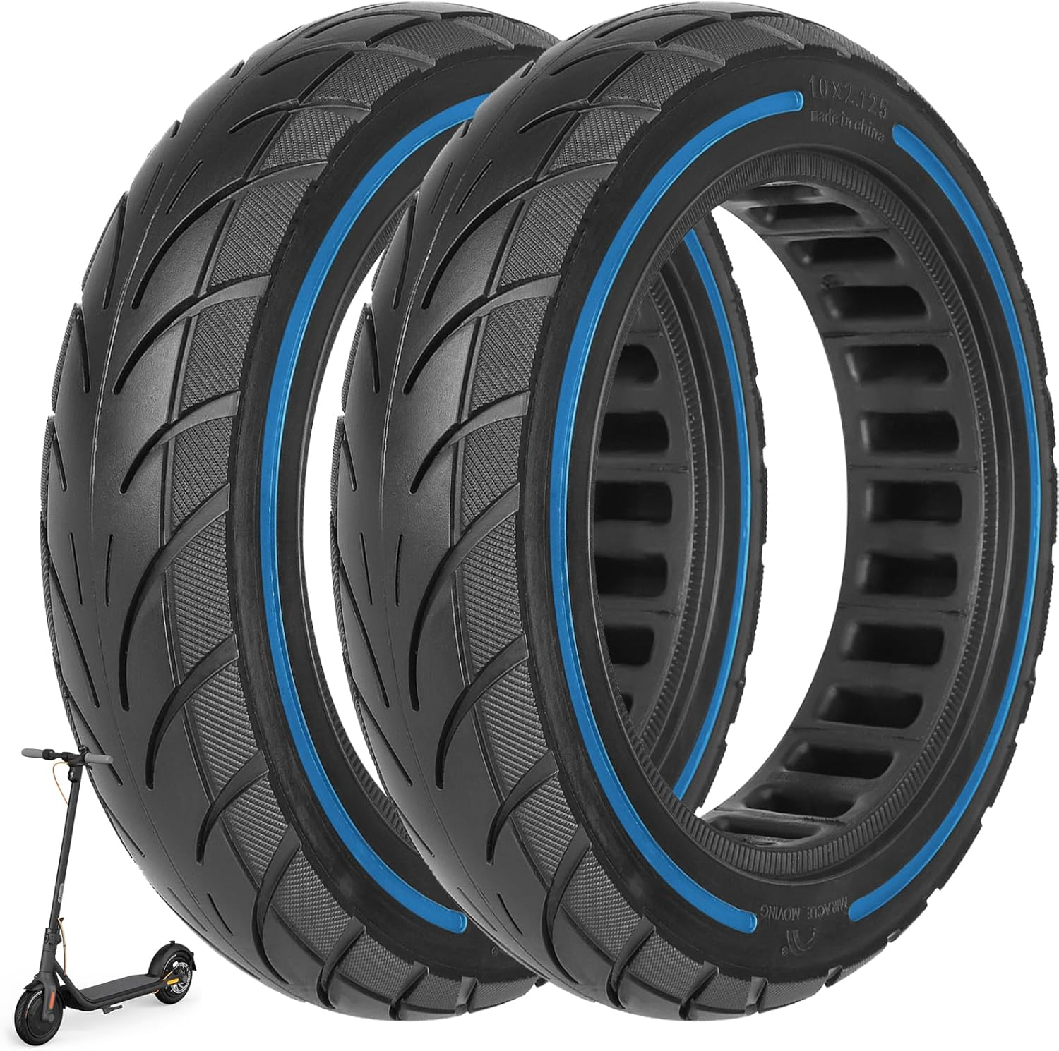 VOLOHAS 10 X 2.125 Solid Tyres 250 X 54 Solid Tyres for Xiaomi 4Pro/4Lite/Ninebot Uifi/F20D/F30D/F40D/F40E Electric Scooter, 10 Inch Solid Rubber Tyres, Highly Elastic Replacement Tyre (Blue, 1 Piece)