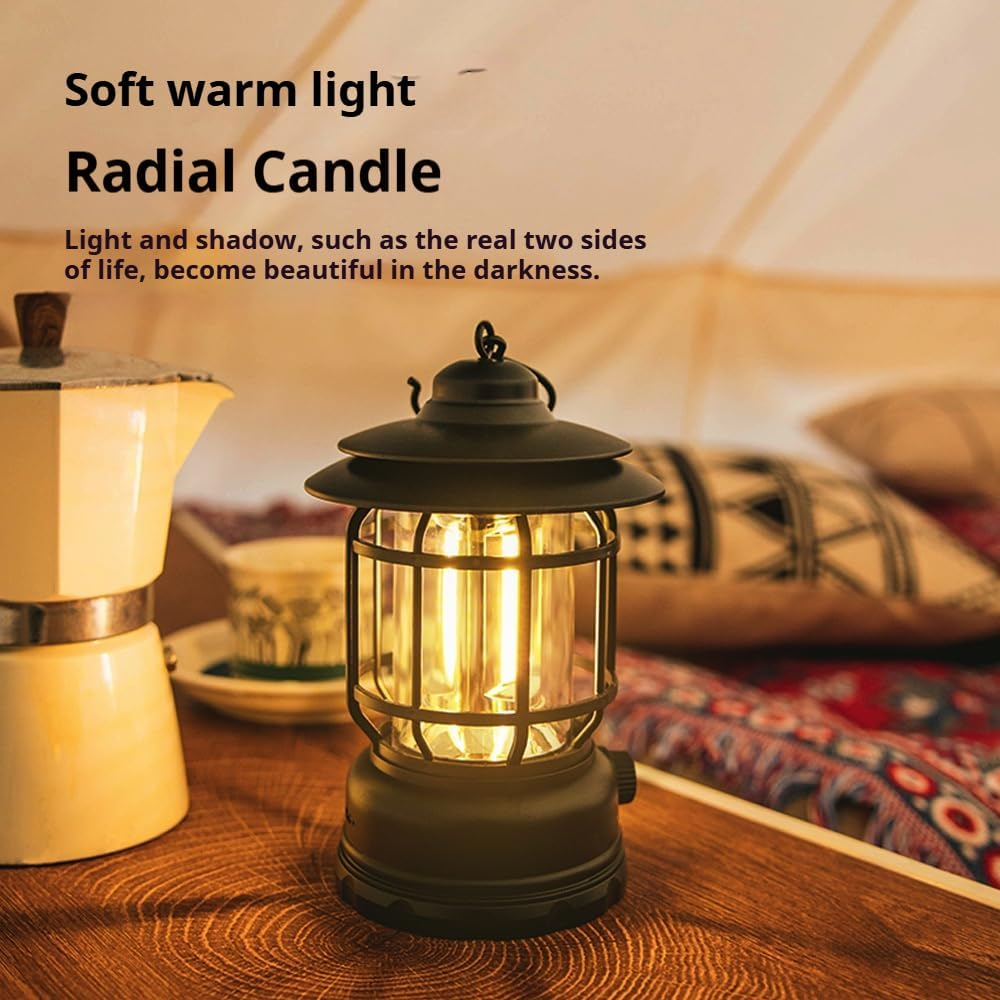 2PACK Rechargeable Camping Lanterns, Portable LED Tent Light with Stepless Dimming, Waterproof Vintage Design, 360&deg; Illumination, USB-C Fast Charging, Indoor & Outdoor Decor