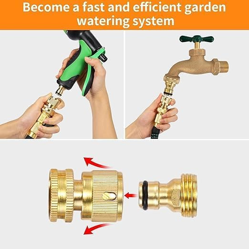 Garden Hose Quick Connect, 2Set 3/4 Inch Solid Brass No-Leak Garden Hose Connector Fitting, Easy Connect and Release Adapter Set, Male and Female(2 Female + 2 Male) image number 3