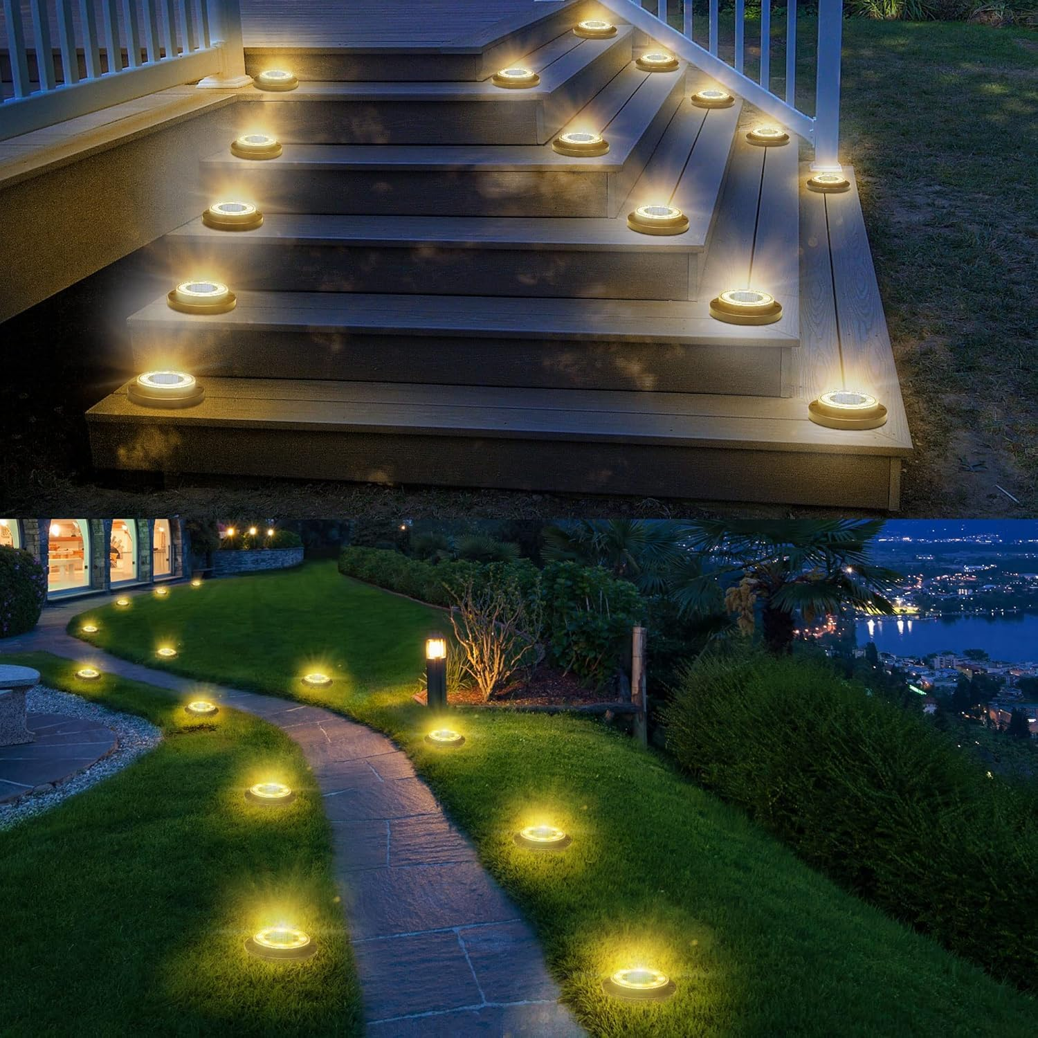 Solar Ground Lights, 12 Pack Garden Lights Solar Powered, LED Solar Pathway Lights Outdoor, In-Ground Lights LED Landscape Lighting for Pathway Patio Walkway Yard Lawn Deck (Warm White) image number 1