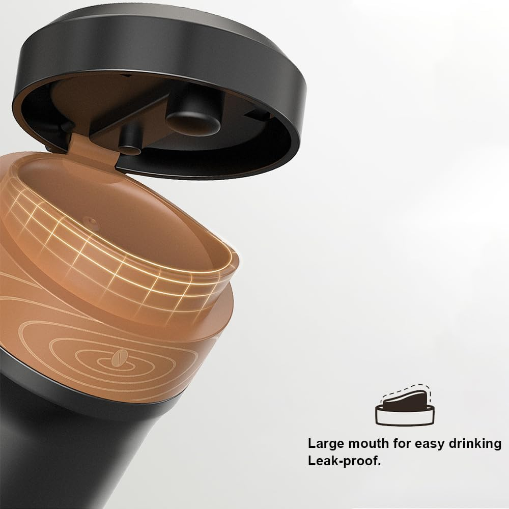 Domary French Press Coffee Maker for Travel 2-Layer Filter Mesh Double Walled Stainless Steel Vacuum Insulated Coffee Maker Cup for Coffee Tea Portable French Press Mug for Travel Office image number 2