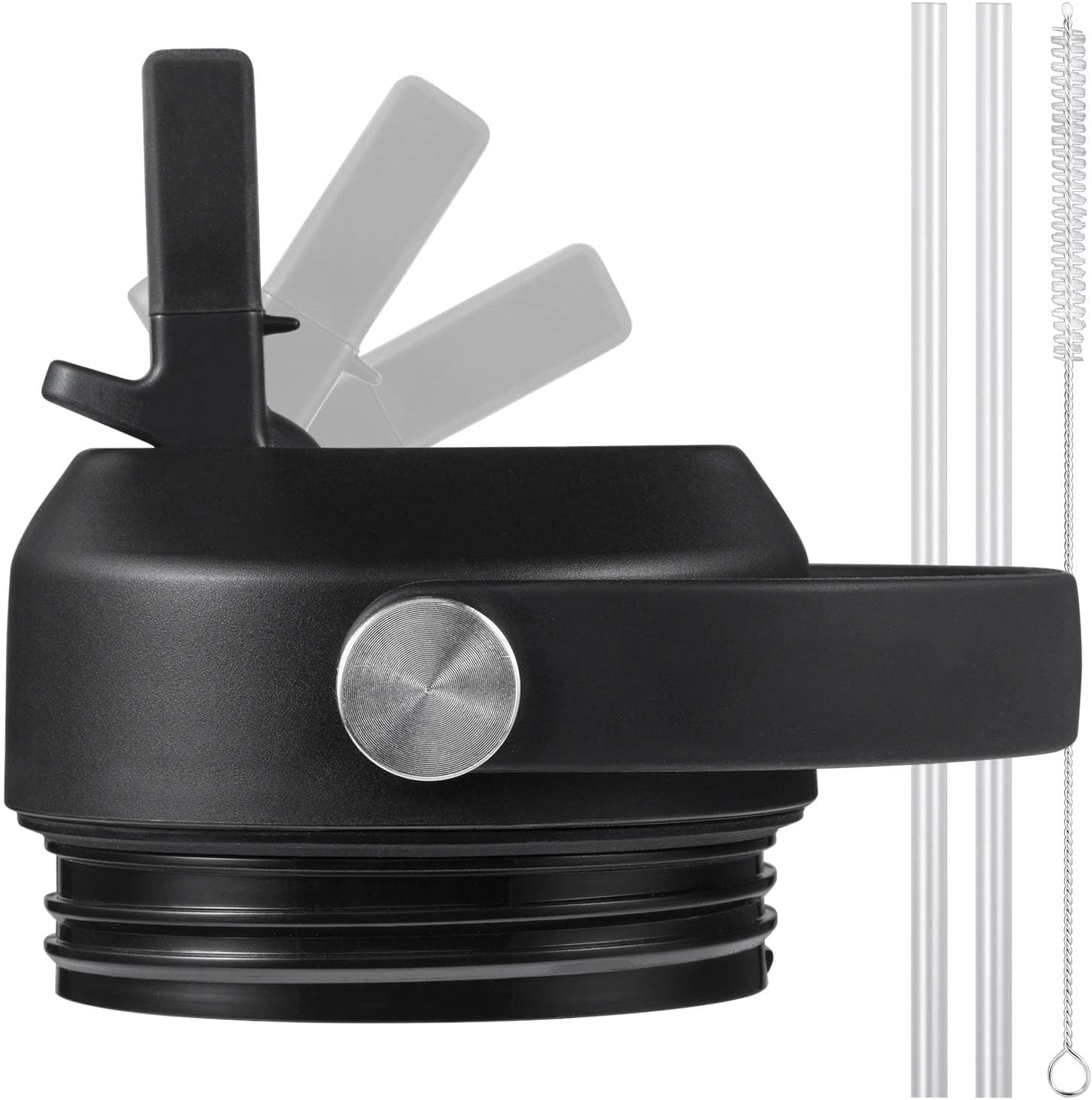 Straw Lid for Yeti Rambler 18 26 36 64 Oz, Lid with Straws and Flexible Handle, Replacement Cap for Yeti 18Oz 26Oz 36Oz 64Oz Rambler Water Bottle Straw Cap, Black image number 3