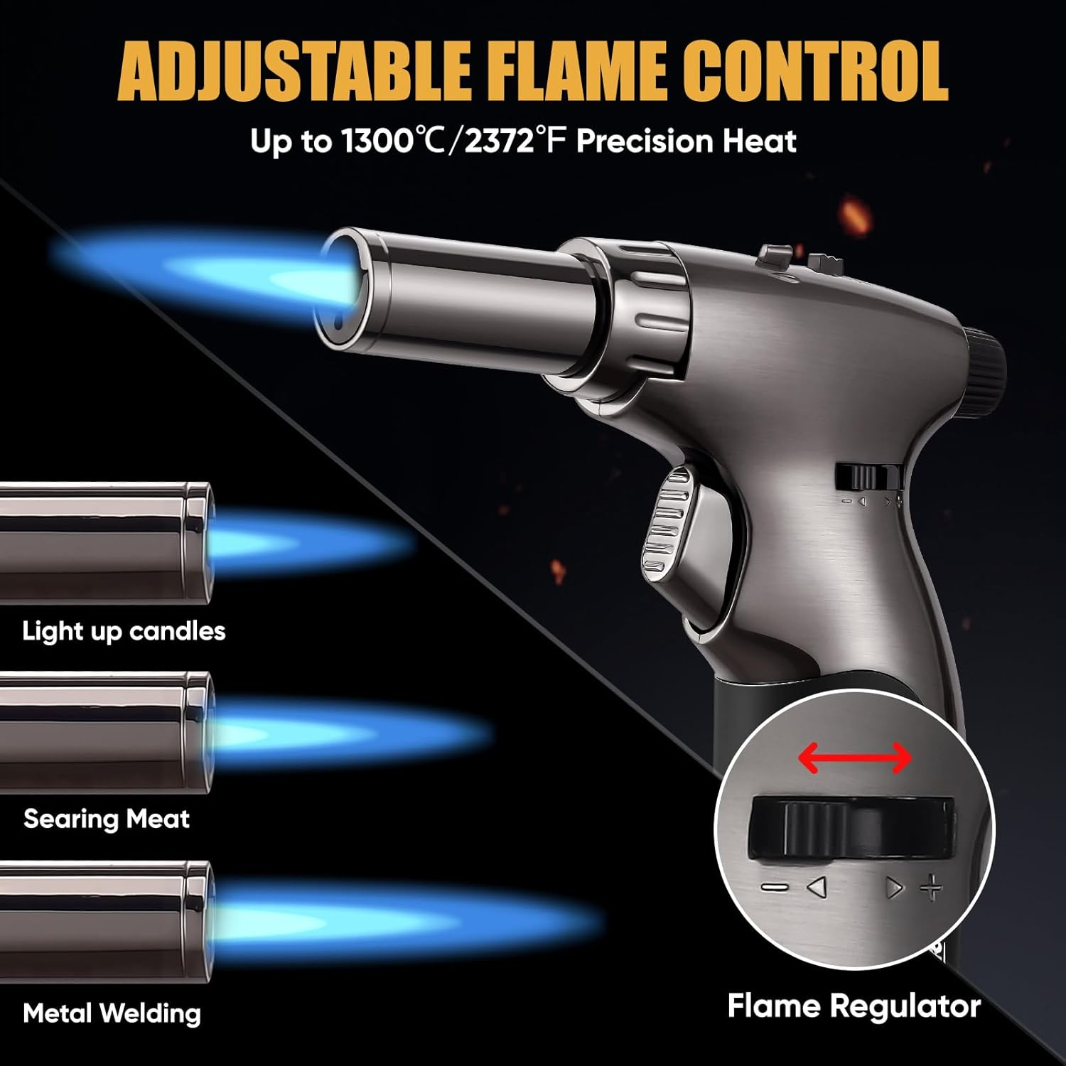 KOACKL Dual Flame Metal Blow Torch, Refillable Butane Torch, Adjustable Flame with Ignition Lock Mini Torch Lighter for Cooking, Creme Brulee, Soldering, Welding (Butane Gas Not Included) image number 2
