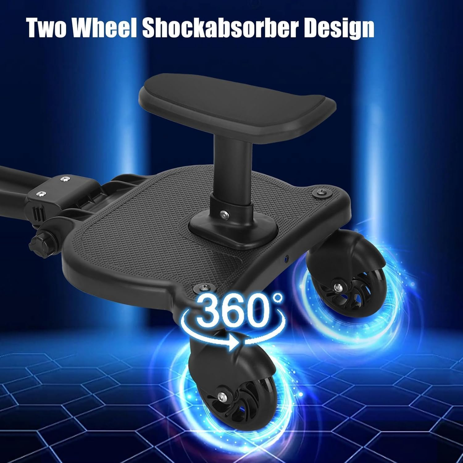 Universal Stroller Board Pedal, Kiddy Boards, 2 In1 Stroller Board with Seat, Stable Two Wheel Design, Adjustable Buggy Board, Holds Children up to 55 Lbs Stroller Standing Board image number 3