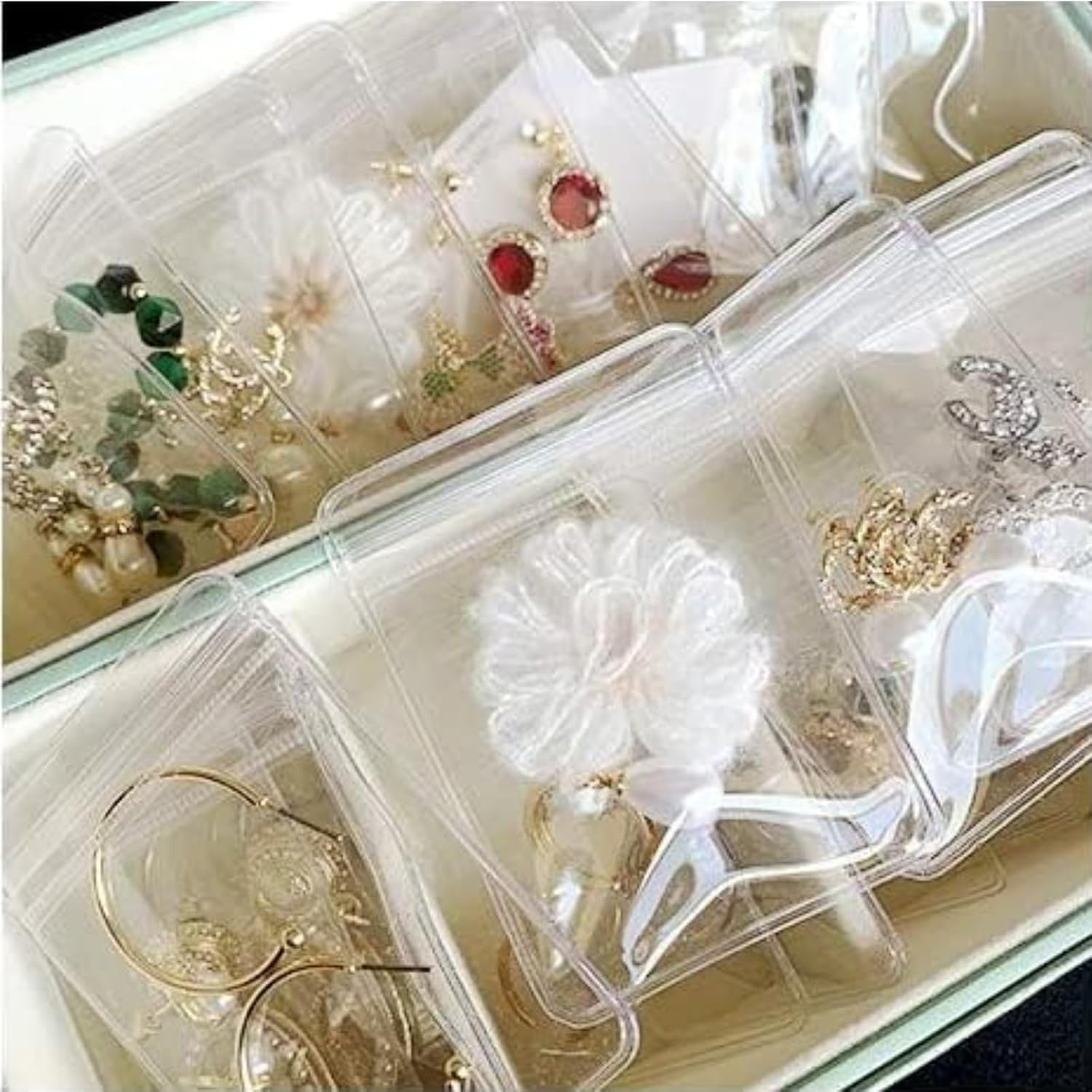 Kalione Clear PVC Storage Bags, 10 or 14 Pack, Airtight Pouches, Moisture-Proof for Medicine, Small Crafts Organization,Jewelry,Earring Ring,Necklace Organizer (10 PCS, 8Cm X 12Cm) image number 2