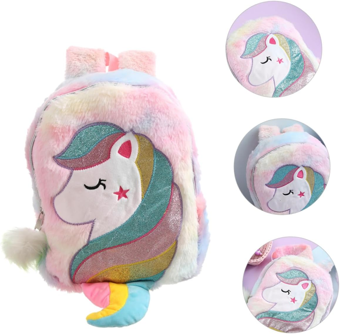 CATIEBYE Rainbow Unicorn Plush Boys and Girls Backpack Soft Shoulder Schoolbag for Boys and Girls Children Colorful Cute Bookbag for Primary School image number 3