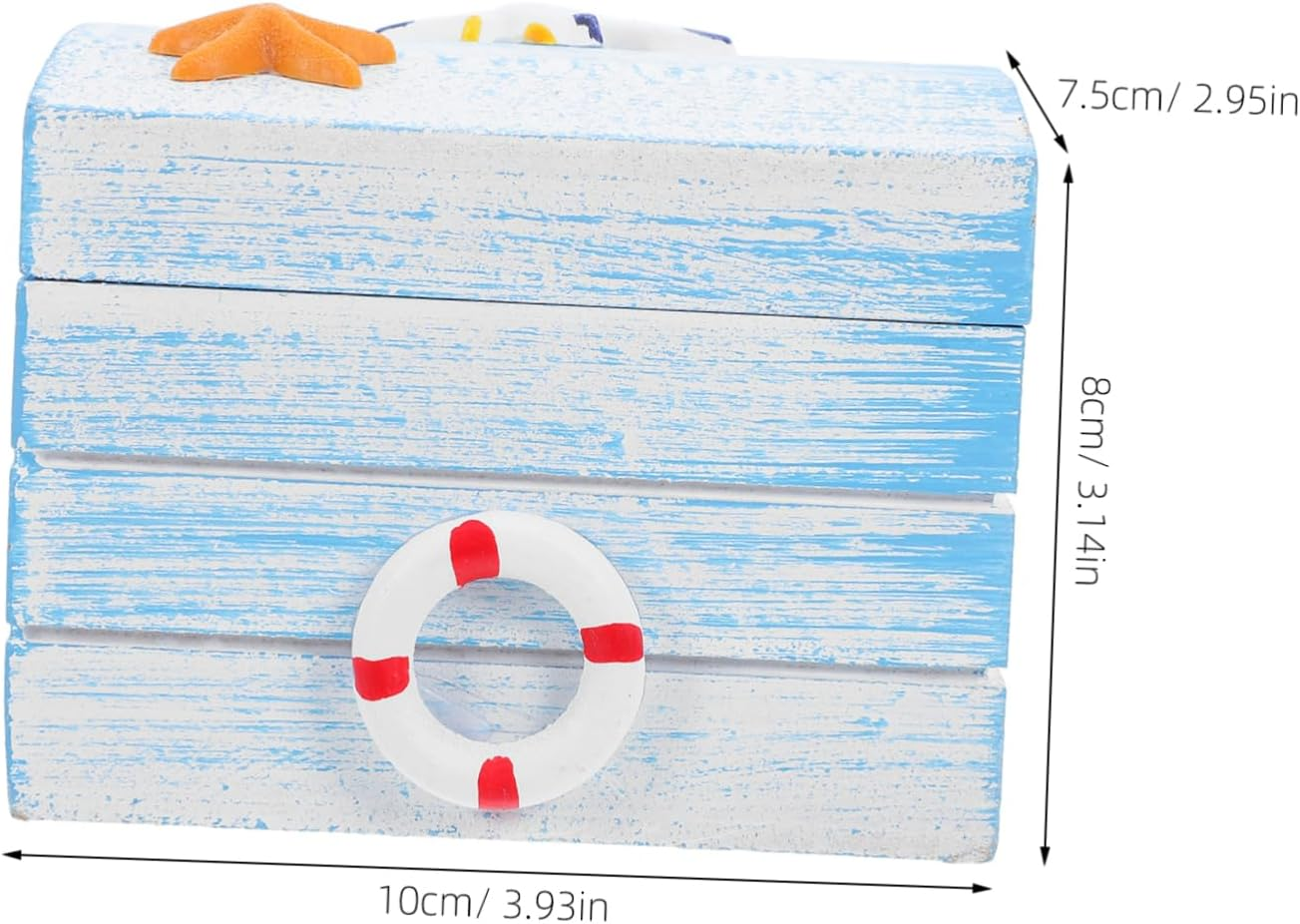 GANAZONO Wooden Treasure Chest - Nautical Decorative Box for Keepsake Storage - Small Wooden Trinket Box for Jewelry and Keepsakes image number 5