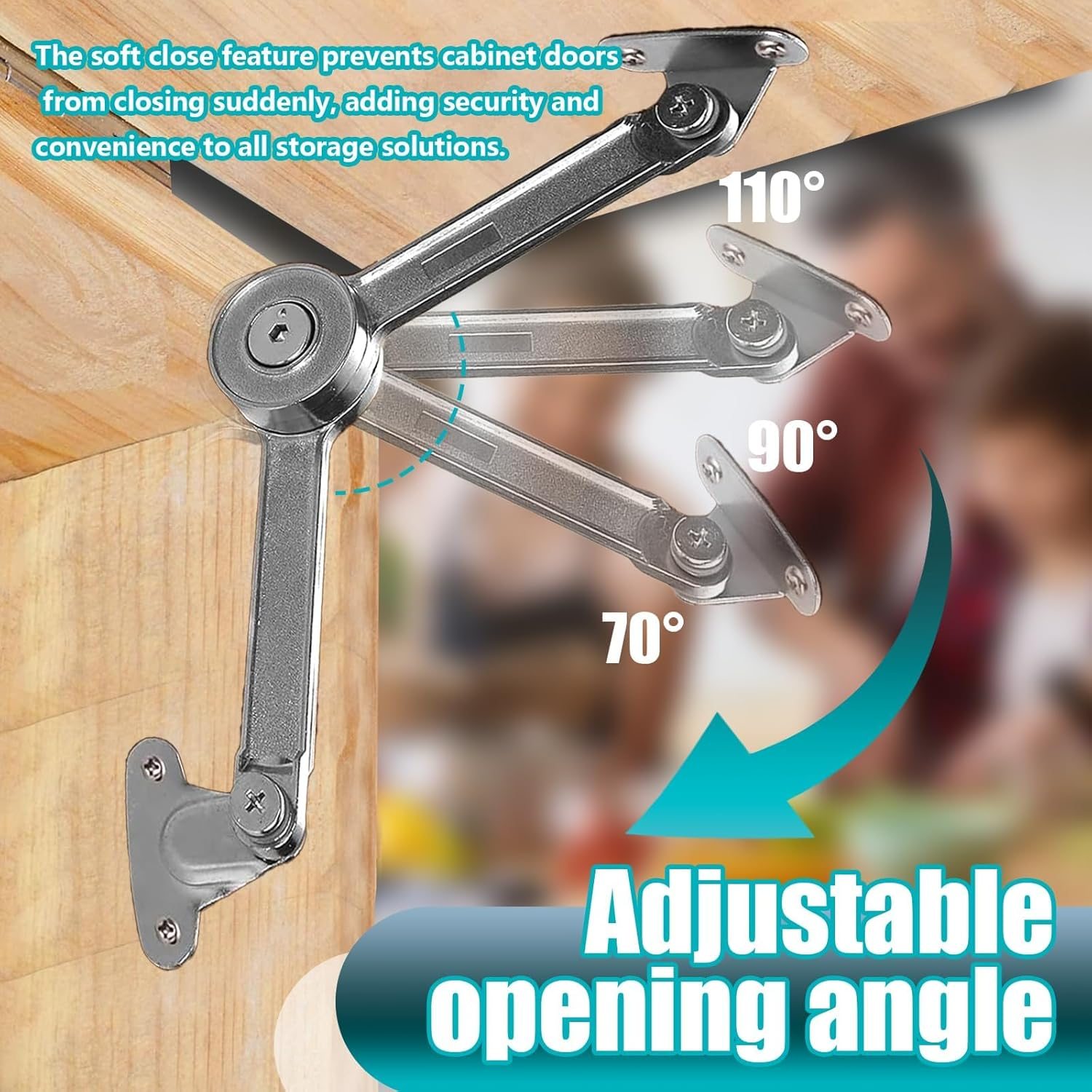 Soft Close Hinges, 2 Pack Adjustable Lid Support Hinge, Toy Box Hinges Soft Close for Closet, Cabinet, Wardrobe or Toy Box image number 4