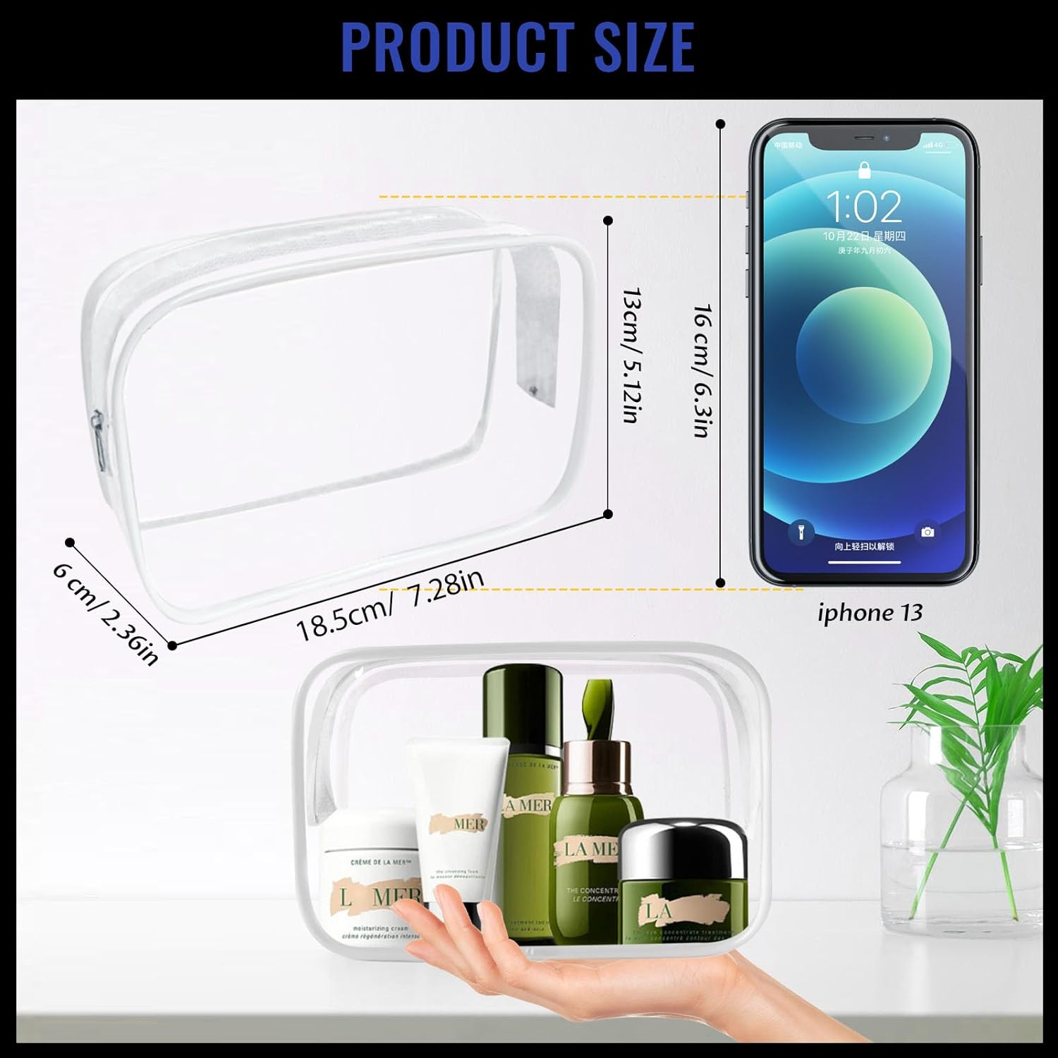 Yedsintu 16 Pieces Clear Makeup Bag PVC Zippered Clear Toiletry Carry Pouch Portable Cosmetics Bag Waterproof Makeup Bag Vinyl Plastic Organizer Case for Vacation Bathroom, White-M, Waterproof - Pink-M image number 2