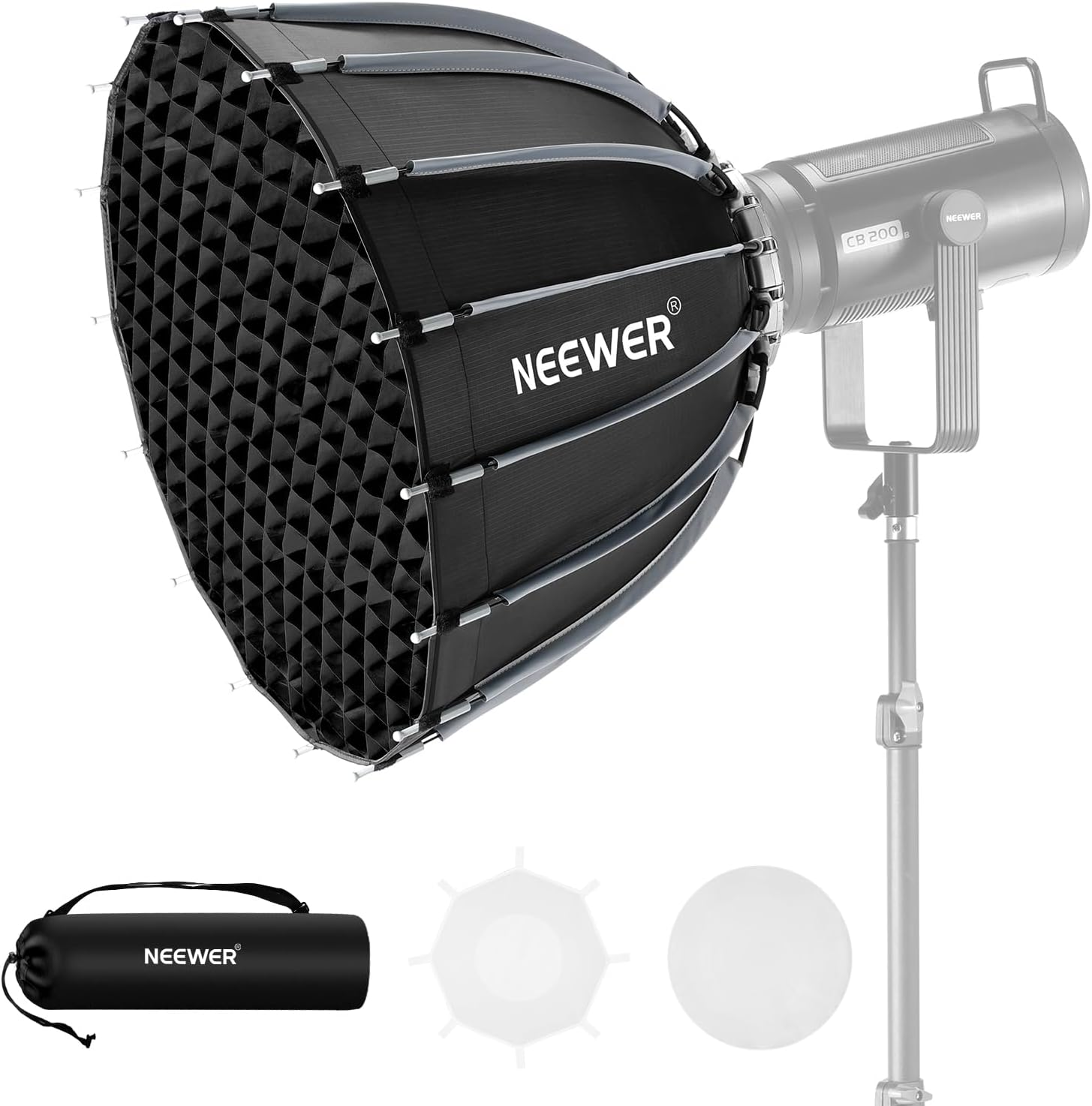 NEEWER 22Inch/55Cm Parabolic Softbox Quick Set up Quick Folding, with Diffusers/Grid/Bag, Compatible with Aputure 60X S 150C 300C NEEWER RGB CB60 MS60B MS60C CB200B and Other Bowens Mount Lights