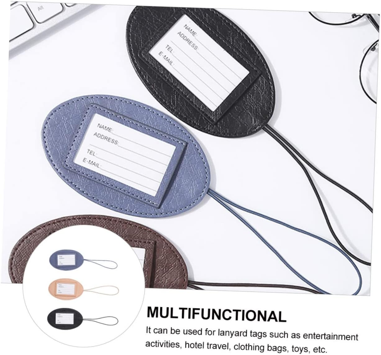 Homoyoyo 3Pcs Multifunctional Pu Leather Travel Id Tags round Cartoon Luggage Labels Random Colors for Easy Suitcase Identification image number 4