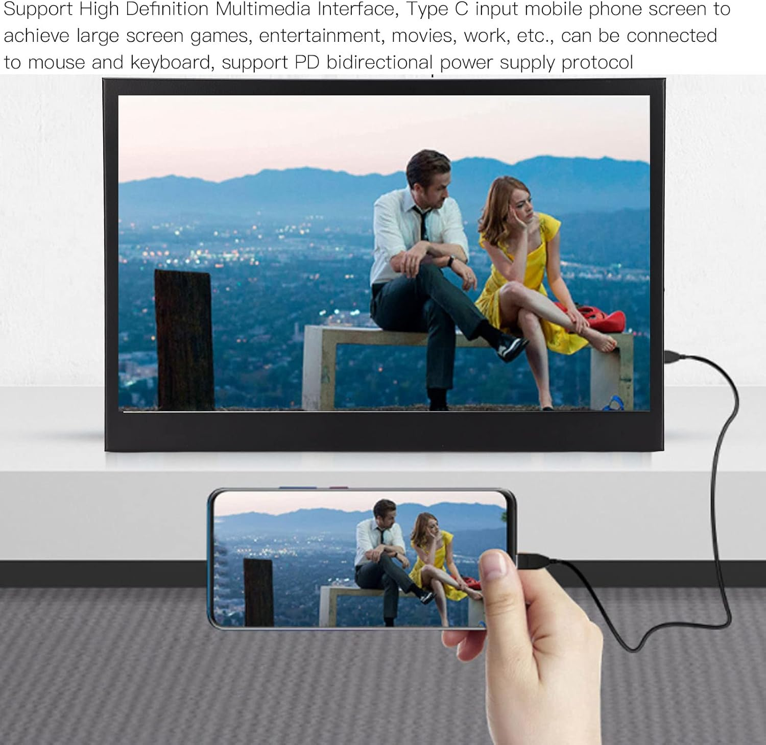 Portable USB C Monitor for Mobile Phones, 13Inch IPS HD 1440X900 Screen Display with Stand, Computer Gaming Monitor for Laptop