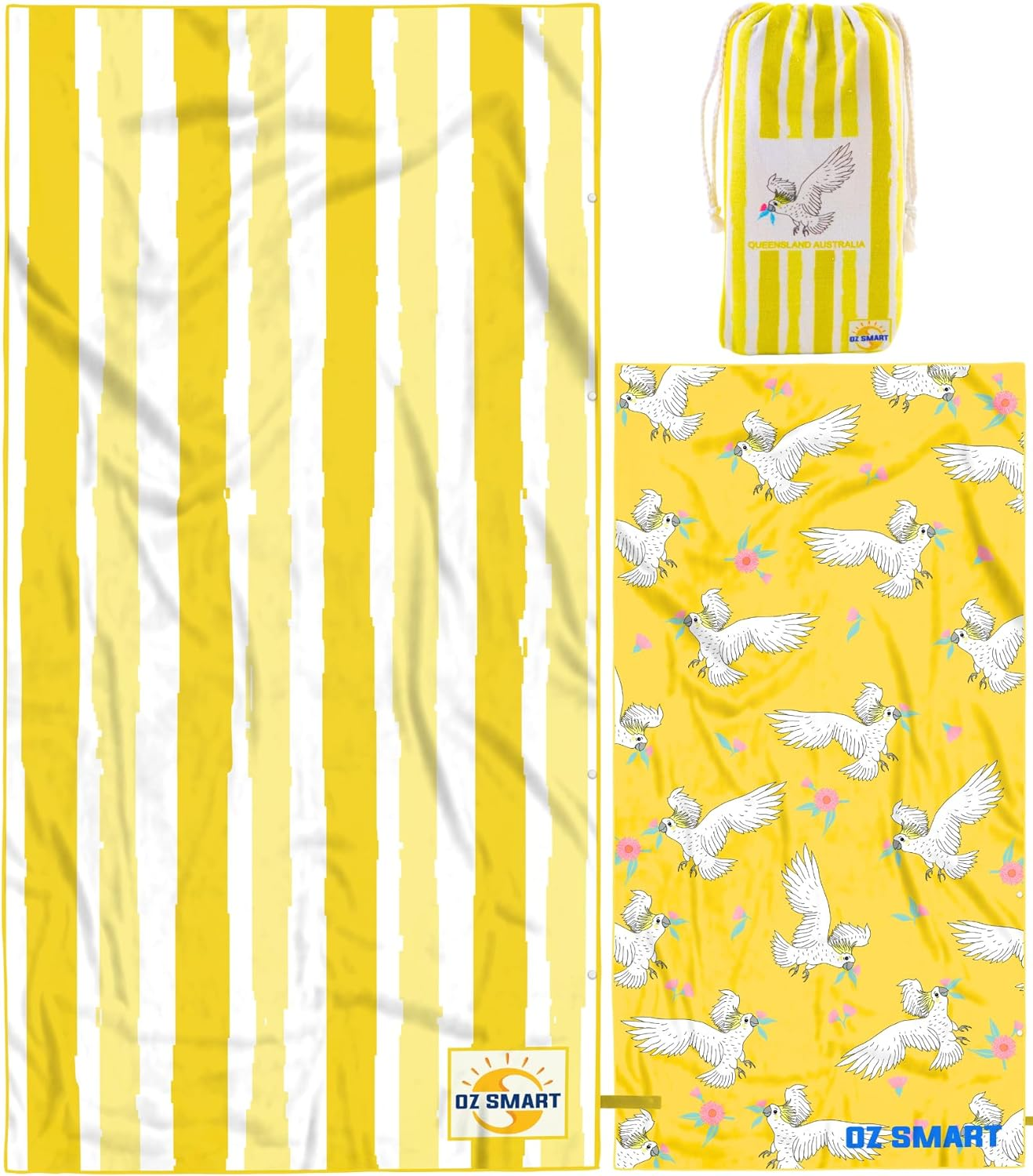 Australian Design Sand Free Beach Towel, Microfibre Quick Dry Cabana Stripe 180&times;90Cm Pool Towel, Highly Absorbent Poncho for Travel, Camping, Double-Sided Printing