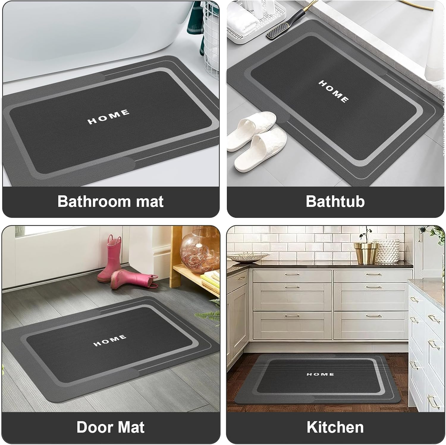 Bath Mat Rugs Bathroom Rug Non Slip Bath Rugs Quick Dry Absorbent Bath Mats for Bathroom Floor (Dark Grey, 40 X 60 Cm) image number 1